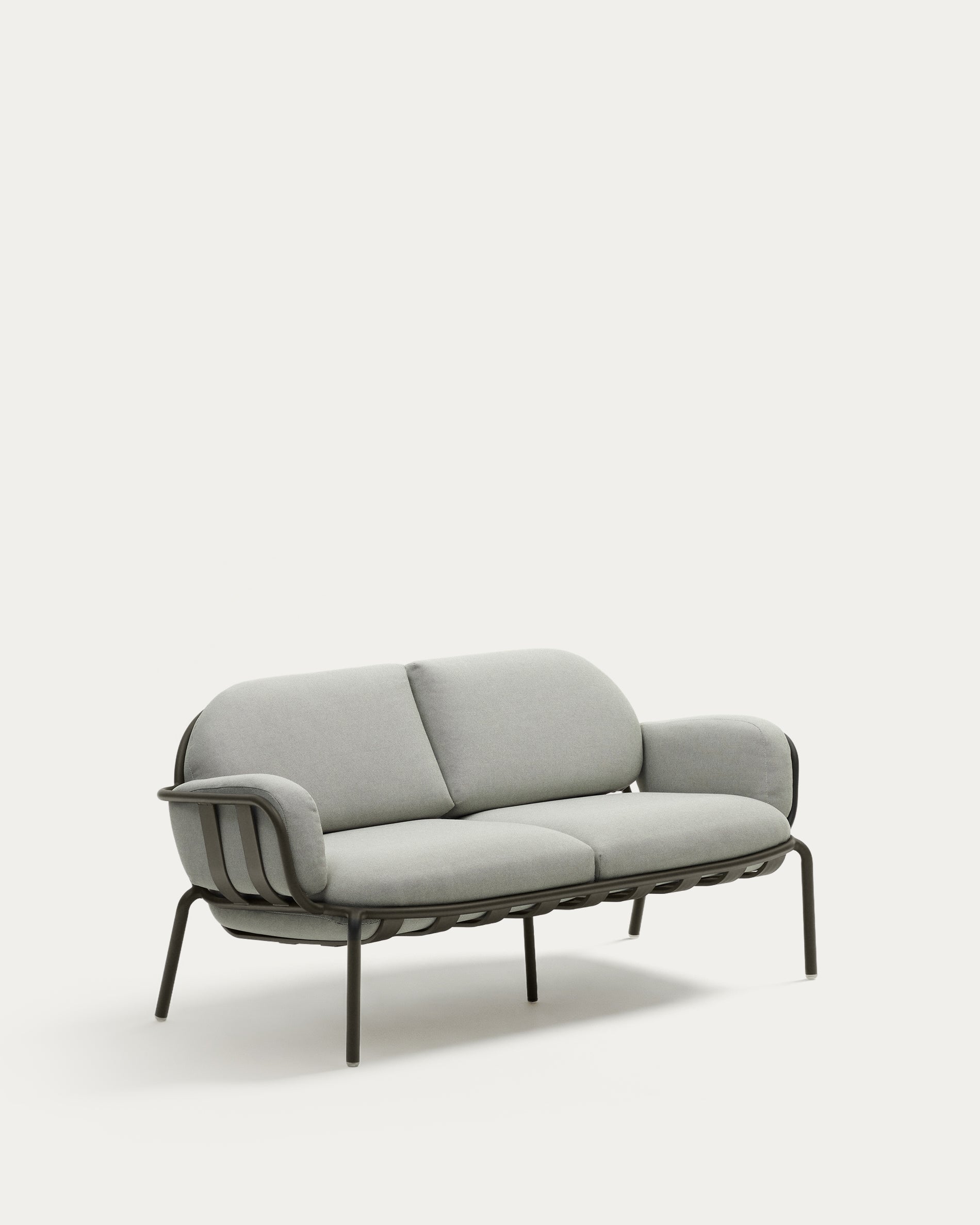 2-Sitzer-Outdoor-Sofa Joncols mit Bezug in Grau aus Aluminium mit grün lackiertem Finish 164 cm in Grau präsentiert im Onlineshop von KAQTU Design AG. Loungesofa ist von Kave Home
