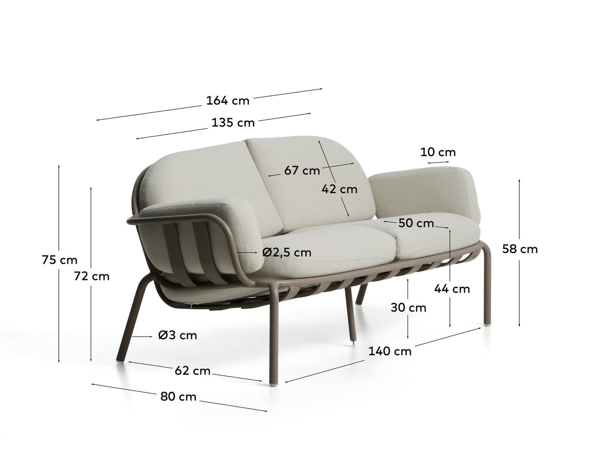 2-Sitzer-Outdoor-Sofa Joncols aus taupefarben lackiertem Aluminium mit beigen Kissen, 164 cm in Taupe, Beige präsentiert im Onlineshop von KAQTU Design AG. Lounge Sofa ist von Kave Home