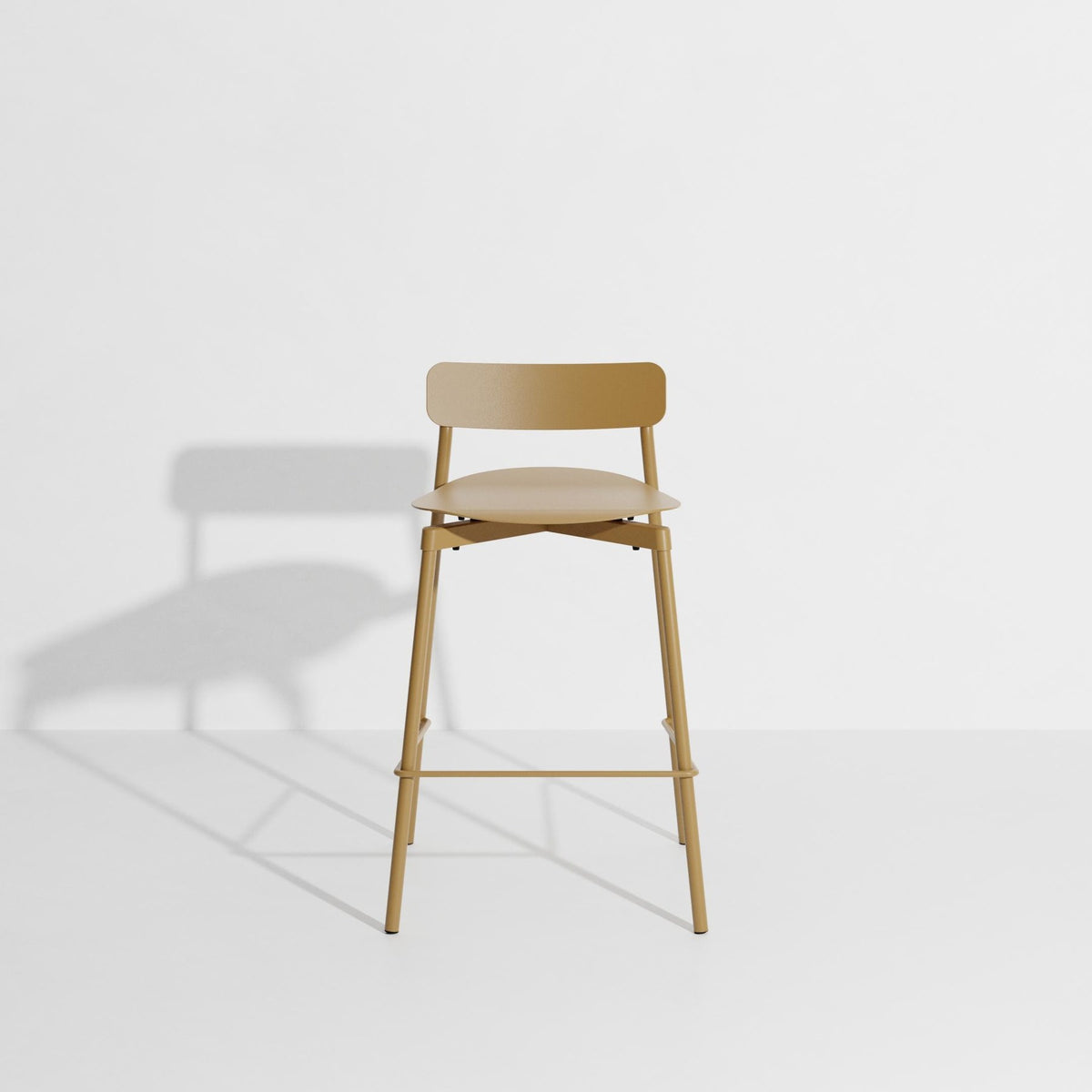 Barhocker Fromme aus schwarzem Aluminium mit mattierter, grained anti-UV-Pulverbeschichtung, schlanke Silhouette, Sitzhöhe 65cm.