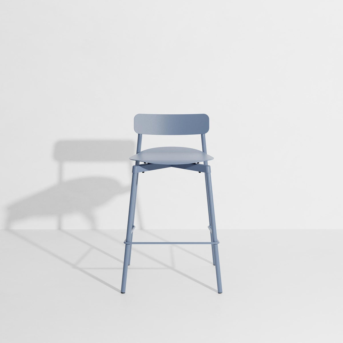 Barhocker Fromme aus schwarzem Aluminium mit mattierter, grained anti-UV-Pulverbeschichtung, schlanke Silhouette, Sitzhöhe 65cm.