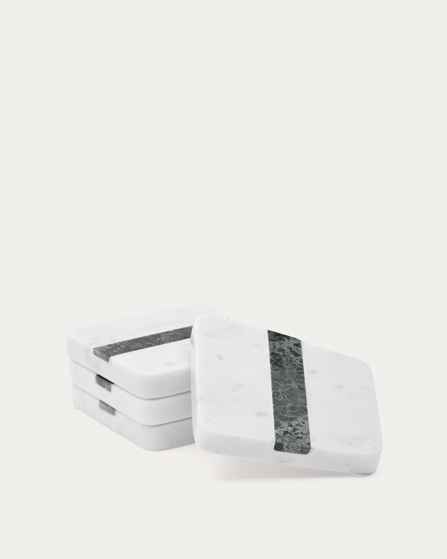 Set Nira aus 4 Marmoruntersetzern in Weiss und Grün in Weiss, Grün präsentiert im Onlineshop von KAQTU Design AG. Glasuntersetzer ist von Kave Home