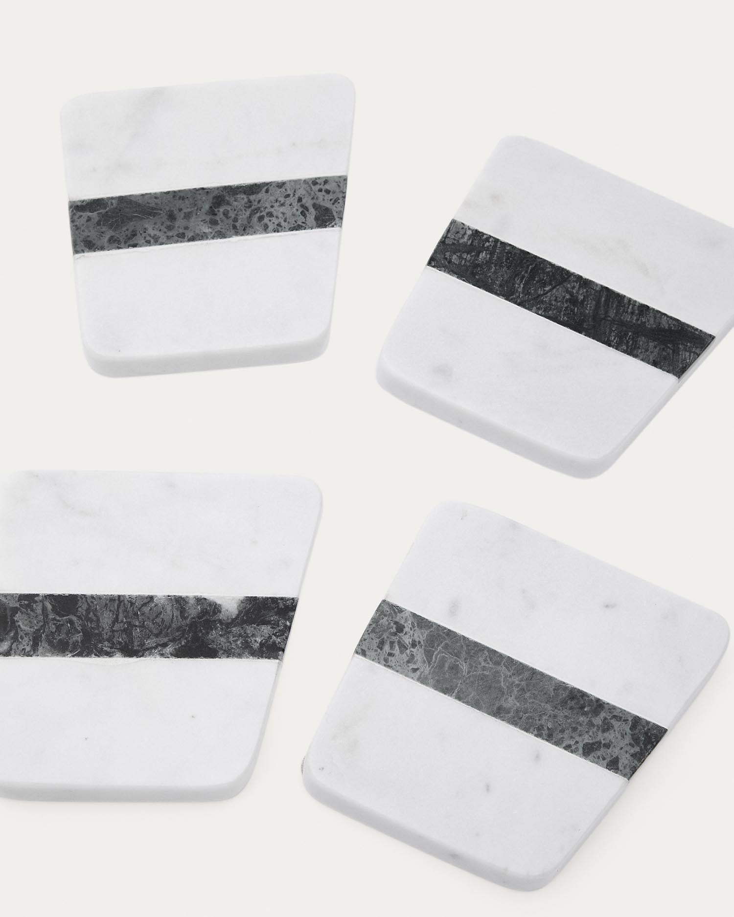 Set Nira aus 4 Marmoruntersetzern in Weiss und Grün in Weiss, Grün präsentiert im Onlineshop von KAQTU Design AG. Glasuntersetzer ist von Kave Home