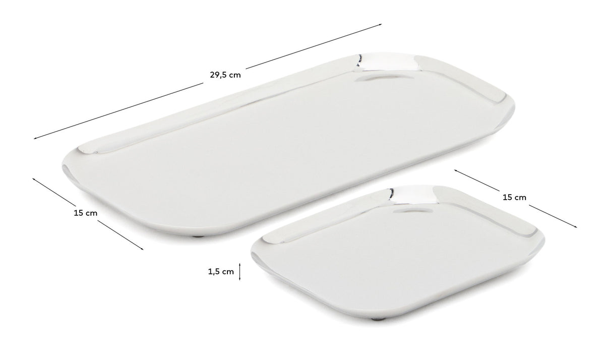 Set Nirela aus 2 Edelstahl-Tabletts in Silber präsentiert im Onlineshop von KAQTU Design AG. Tablett ist von Kave Home