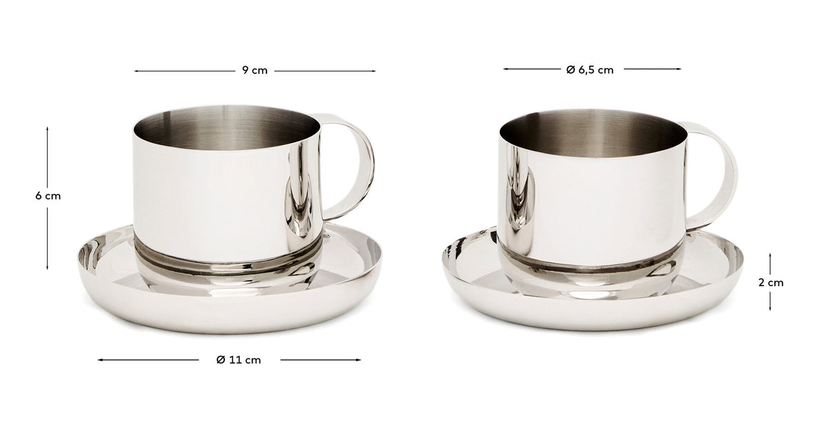 Set Nirela aus 2 Edelstahl-Tassen in Silber präsentiert im Onlineshop von KAQTU Design AG. Tasse ist von Kave Home