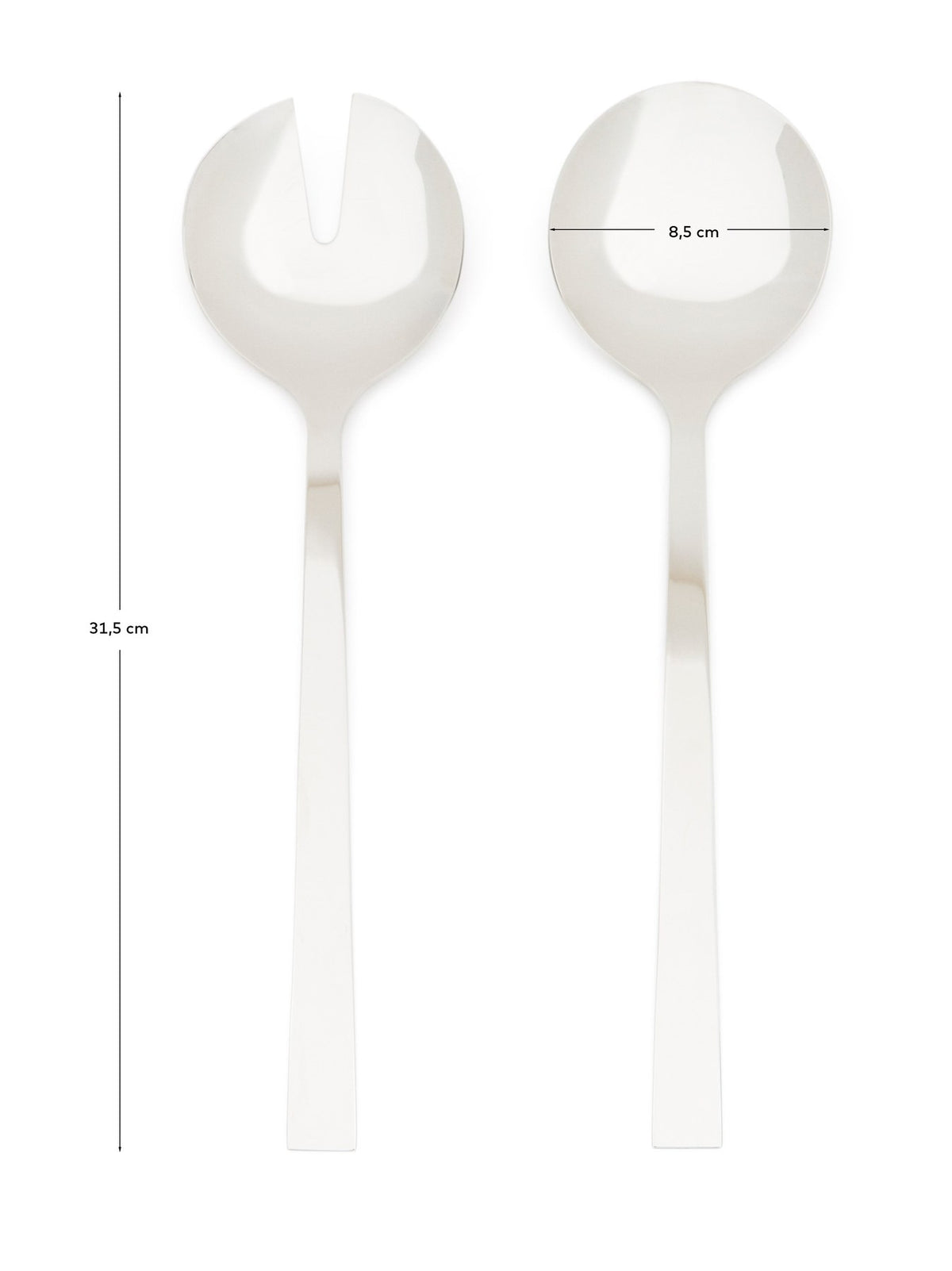 Zwei silberfarbene Küchenaccessoires aus rostfreiem Edelstahl der Serie Nirela, schlichte Form, glänzende Oberfläche, nebeneinander platziert.