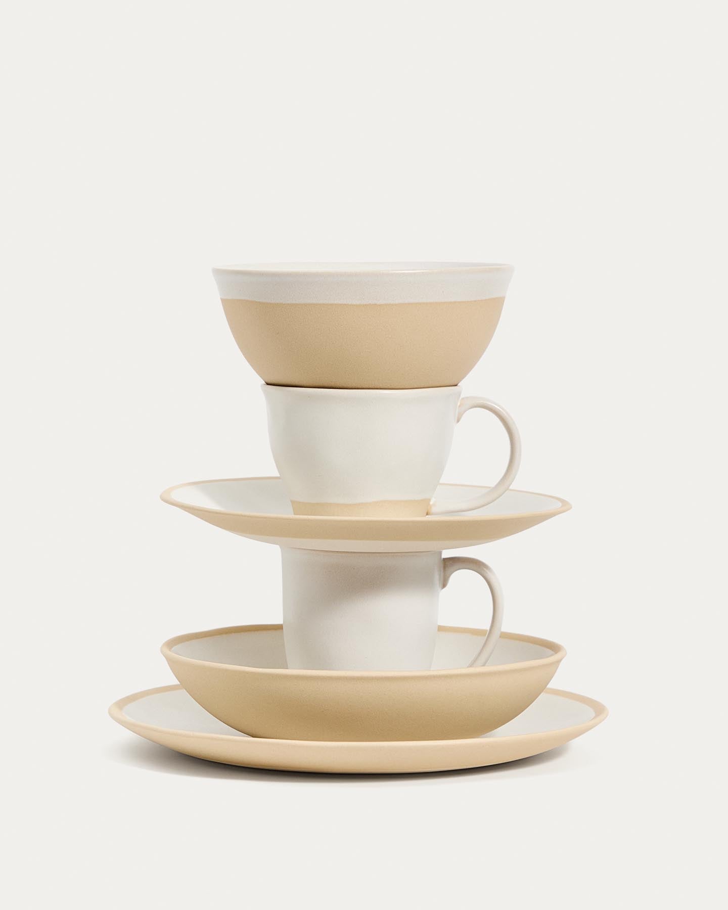 Dessertteller Azir aus Keramik in Beige in Weiß präsentiert im Onlineshop von KAQTU Design AG. Teller ist von Kave Home