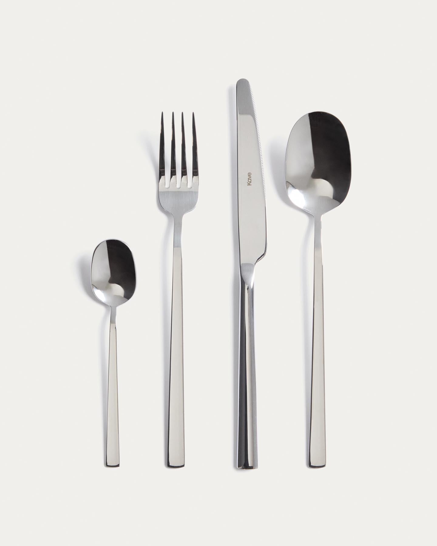 16-teiliges Edelstahl-Besteckset Dilora mit glänzendem Finish in Silber präsentiert im Onlineshop von KAQTU Design AG. Besteckset ist von Kave Home