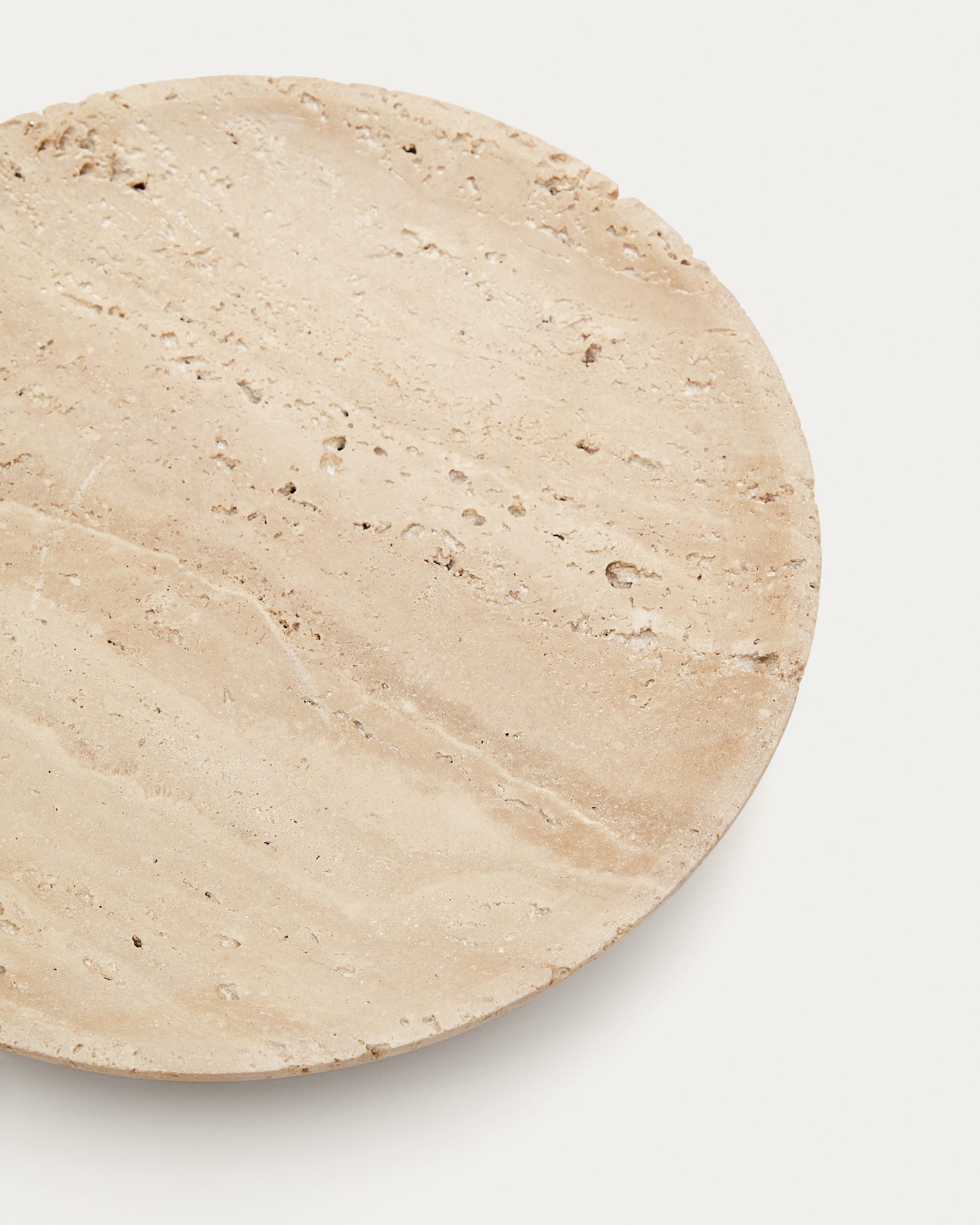 Eleganter Tischaufsatz aus beige Travertin, der natürliche Schönheit und Funktionalität vereint. Ideal für stilvolle Akzente in Ihrem Zuhause.