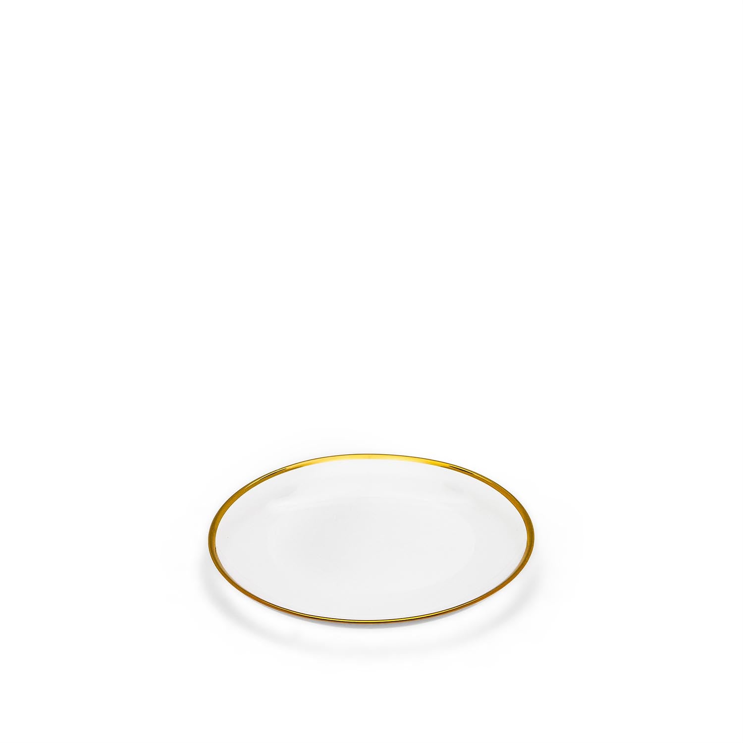 Eleganter Nelie Dessertteller aus Glas mit goldfarbenem Rand, ideal für festliche Anlässe und stilvolle Präsentationen.