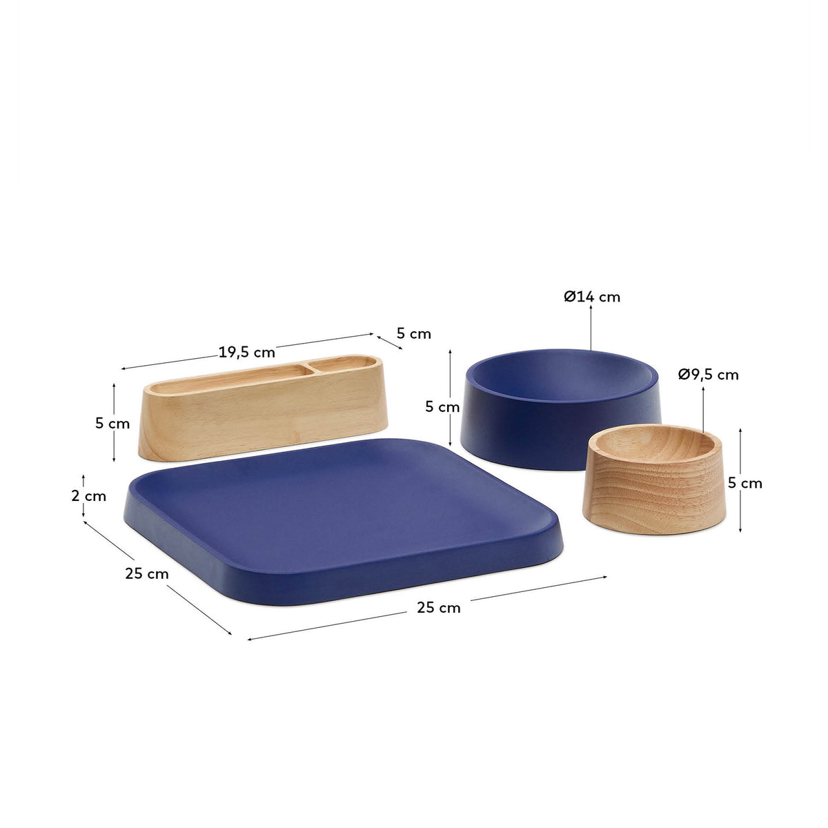 Set Bletz aus Vorspeisentellern aus Akazienholz mit natürlichem und blauem Finish FSC 100% in Dunkelblau präsentiert im Onlineshop von KAQTU Design AG. Teller ist von Kave Home