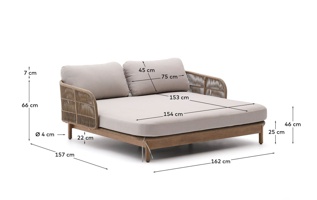 2er-Sonnenliege Catalina aus beigem Seil und massivem Akazienholz FSC 100% in Hellbraun präsentiert im Onlineshop von KAQTU Design AG. Liegestuhl ist von Kave Home