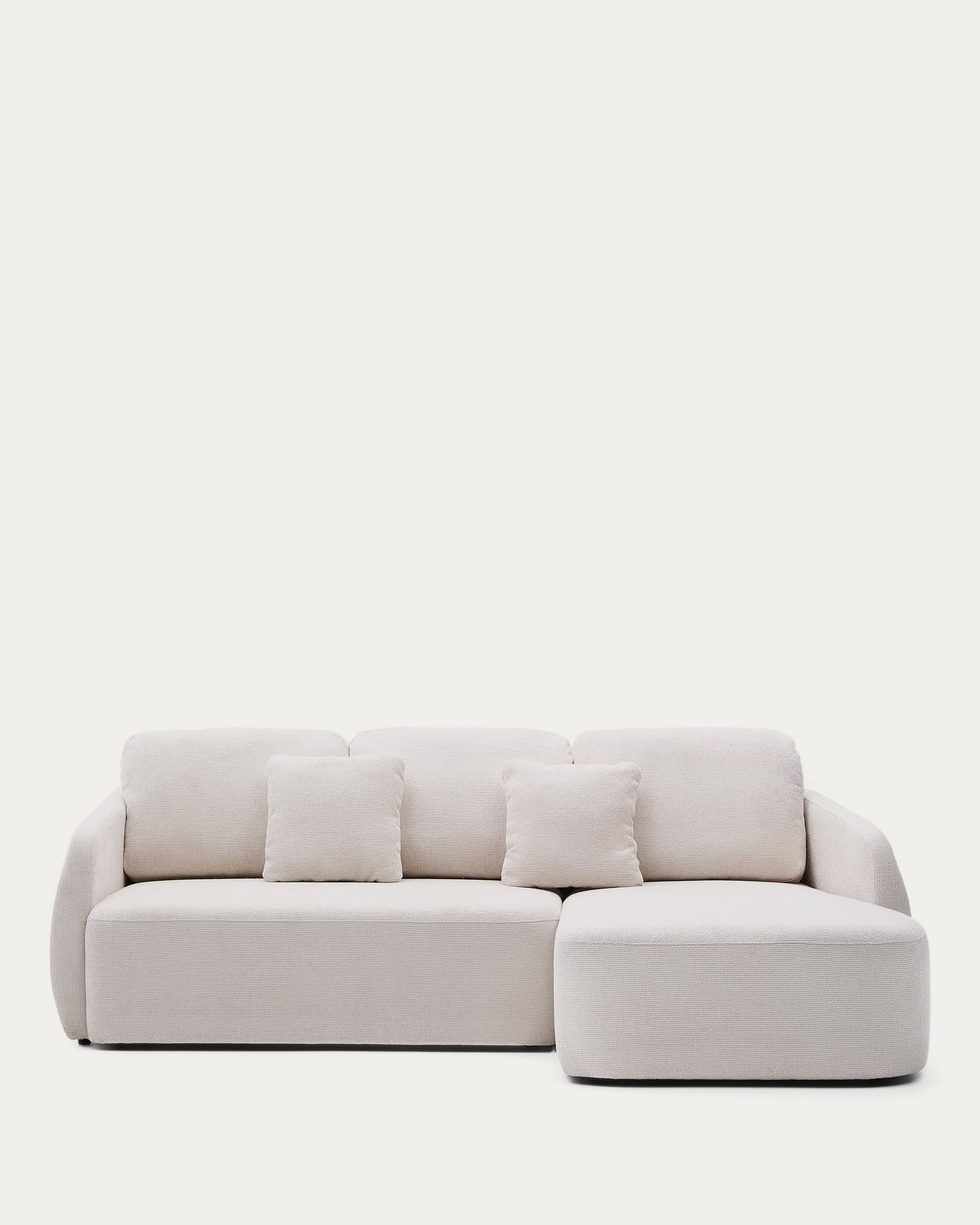 Elegantes Schlafsofa Laira, 3-Sitzer, in ecru Chenille, mit rechter Chaiselongue, 246 cm, nachhaltig und FSC-zertifiziert.