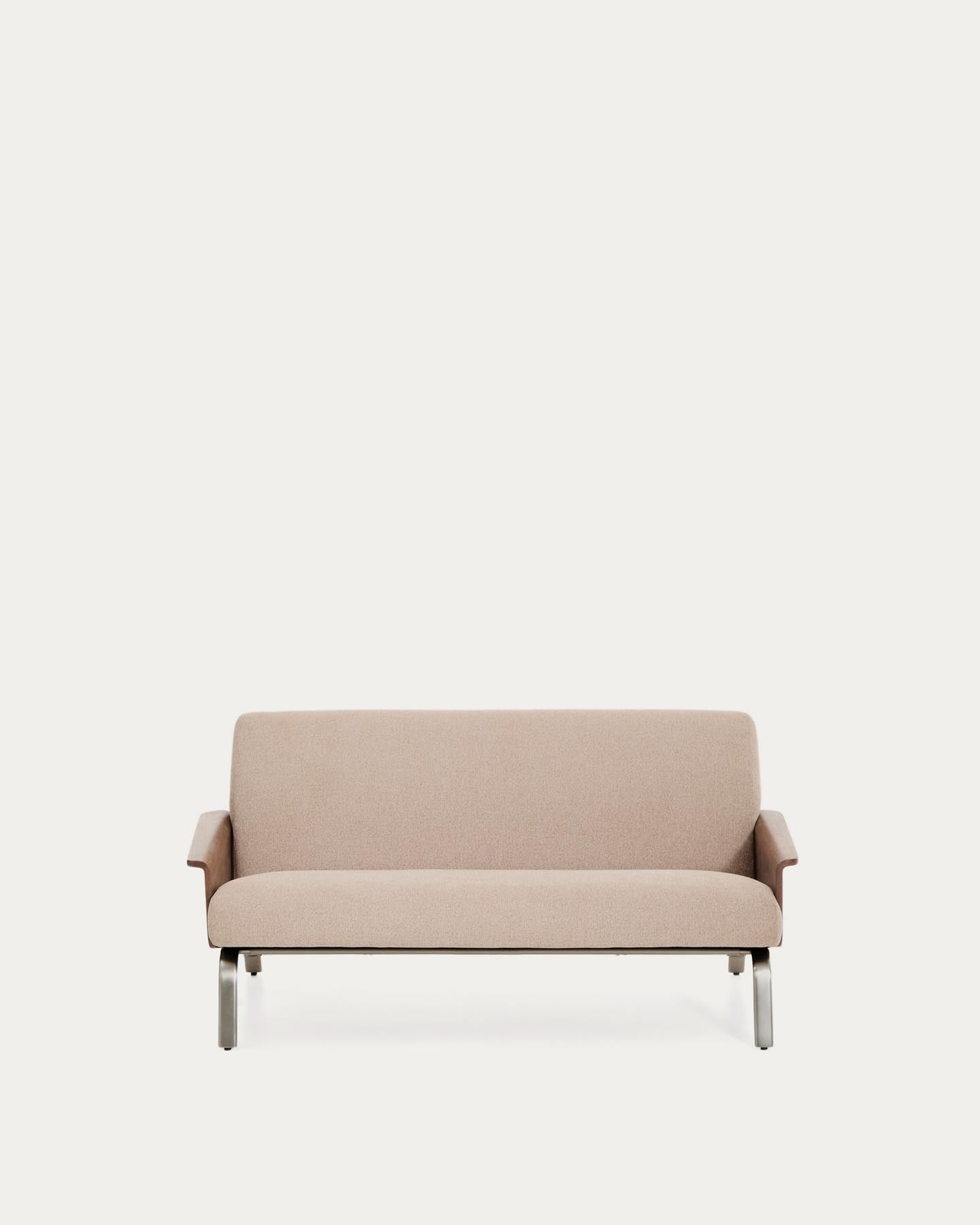 2-Sitzer-Sofa Amsen in Hellbraun aus Nussbaumsperrholz und Beinen aus em gebürsteten Edelstahl 150 cm in Hellbraun präsentiert im Onlineshop von KAQTU Design AG. 2er Sofa ist von Kave Home