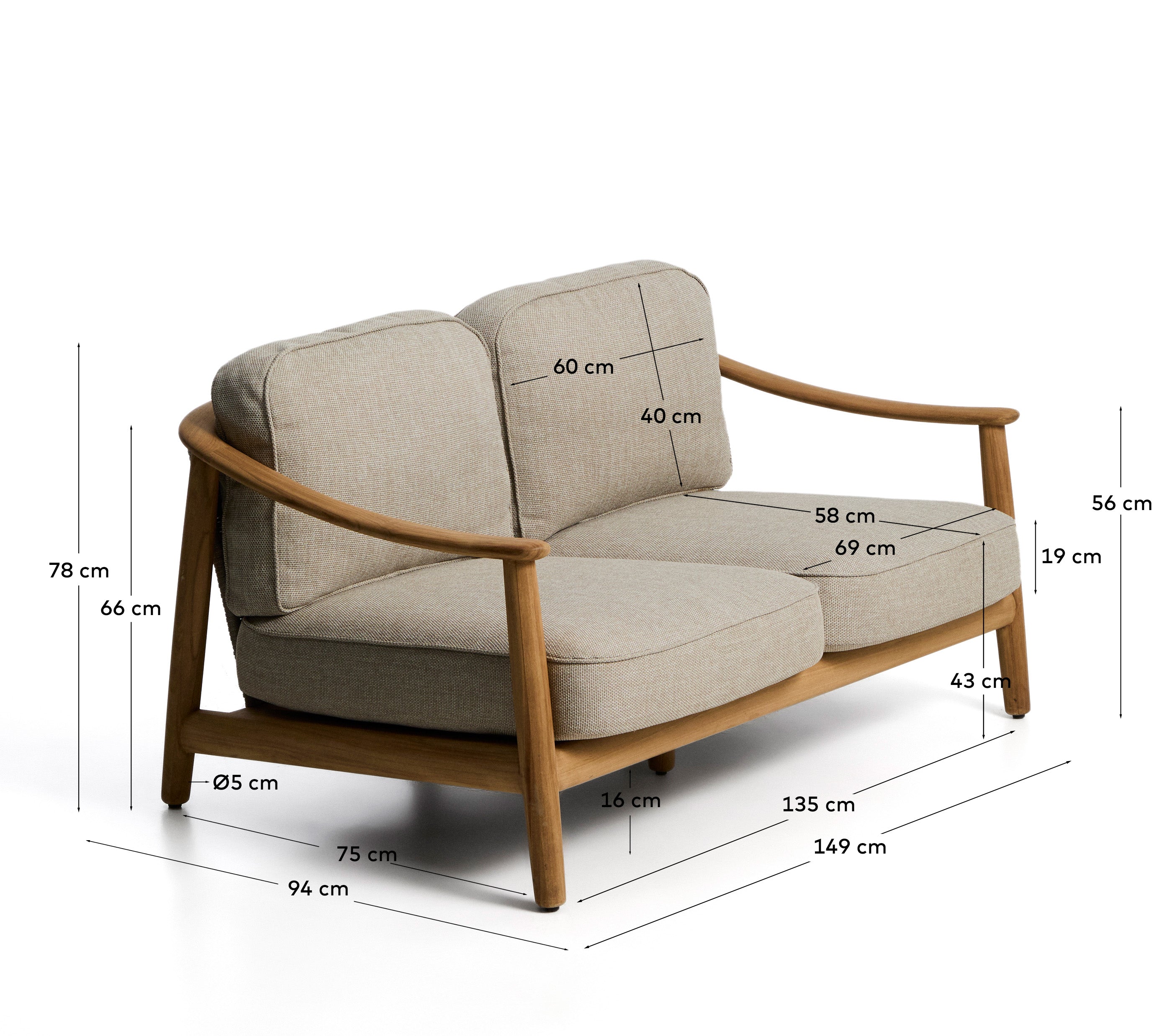 2-Sitzer Outdoor-Sofa Elunda aus massivem Teakholz, FSC 100 %, 149 cm in Natur präsentiert im Onlineshop von KAQTU Design AG. Loungesofa ist von Kave Home