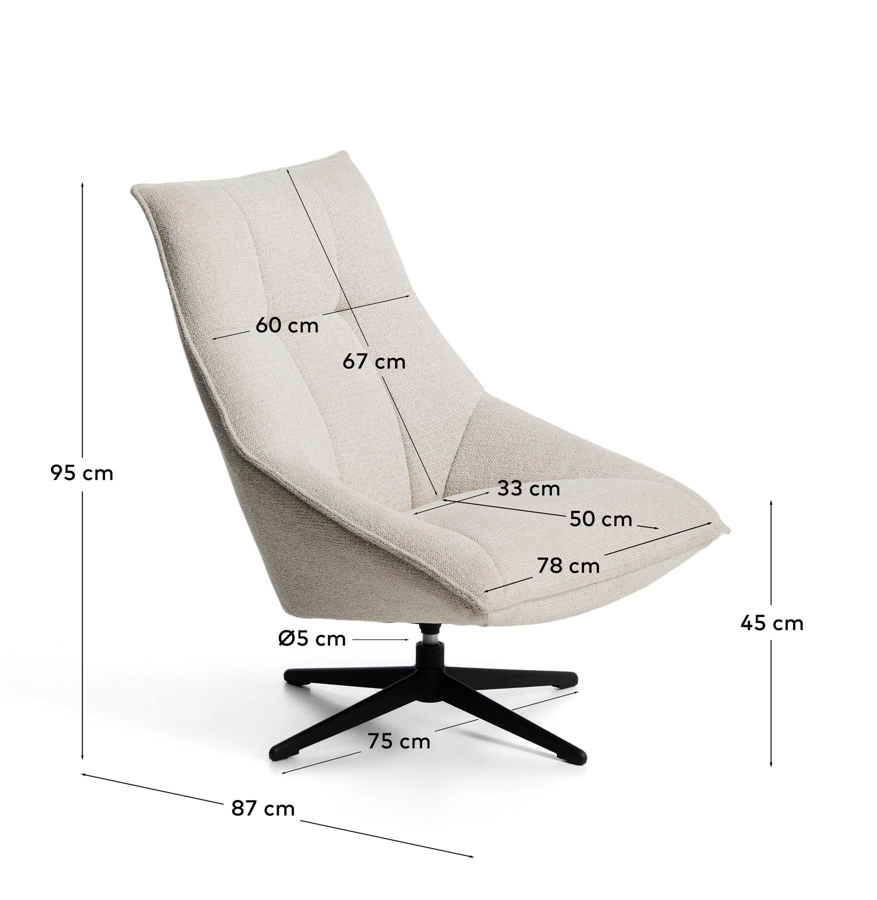 Drehsessel Dirala mit beiger Chenille und schwarz lackiertem Stahl, FSC 100 % in Beige präsentiert im Onlineshop von KAQTU Design AG. Drehsessel ist von Kave Home