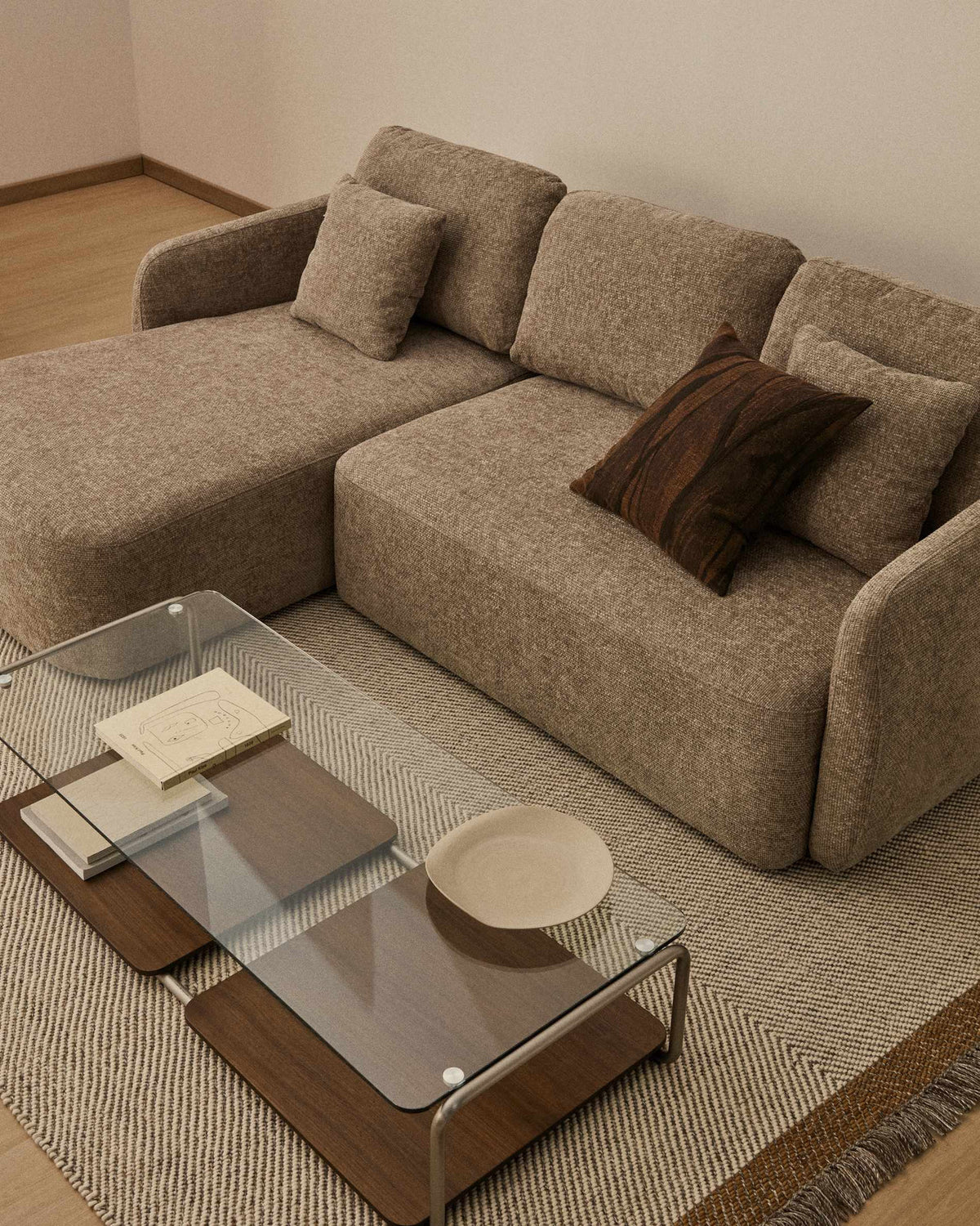 3-Sitzer-Bettsofa Laira in taupefarbener Chenille und Chaiselongue links, 246 cm, FSC Mix Credit in Taupe präsentiert im Onlineshop von KAQTU Design AG. Bettsofa ist von Kave Home