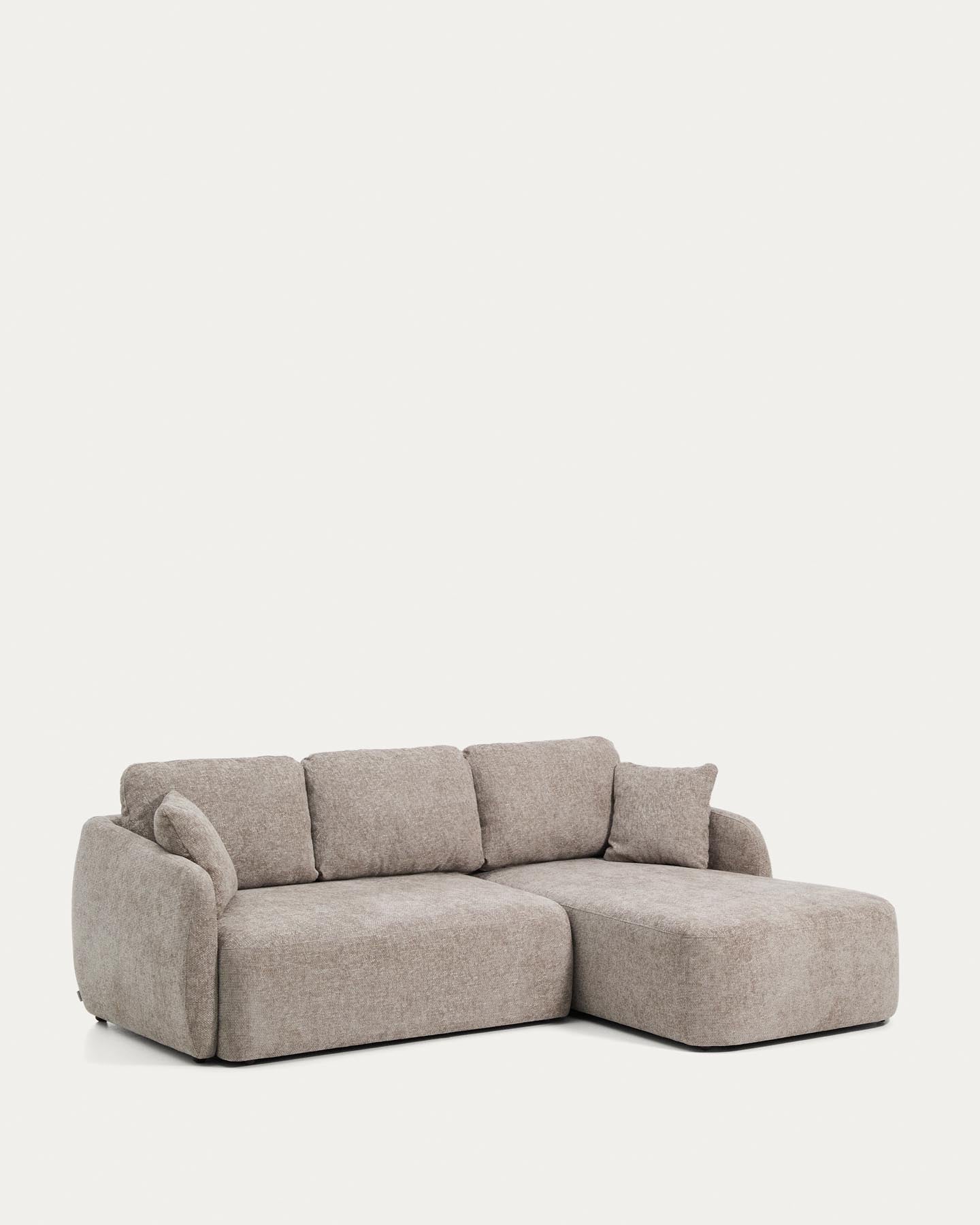 3-Sitzer-Bettsofa Laira in taupefarbener Chenille und Chaiselongue rechts, 246 cm, FSC Mix Credit in Taupe präsentiert im Onlineshop von KAQTU Design AG. Bettsofa ist von Kave Home