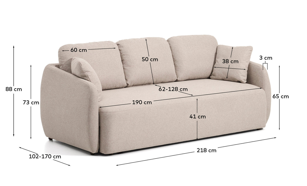 3-Sitzer-Bettsofa Laira in beiger Chenille, 218 cm, FSC Mix Credit in Beige präsentiert im Onlineshop von KAQTU Design AG. Bettsofa ist von Kave Home