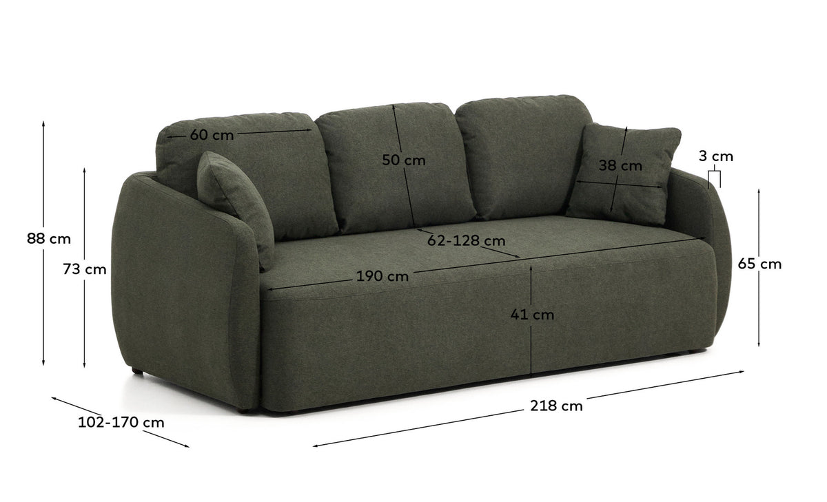 3-Sitzer-Bettsofa Laira in dunkelgrüner Chenille, 218 cm, FSC Mix Credit in Dunkelgrün präsentiert im Onlineshop von KAQTU Design AG. Bettsofa ist von Kave Home