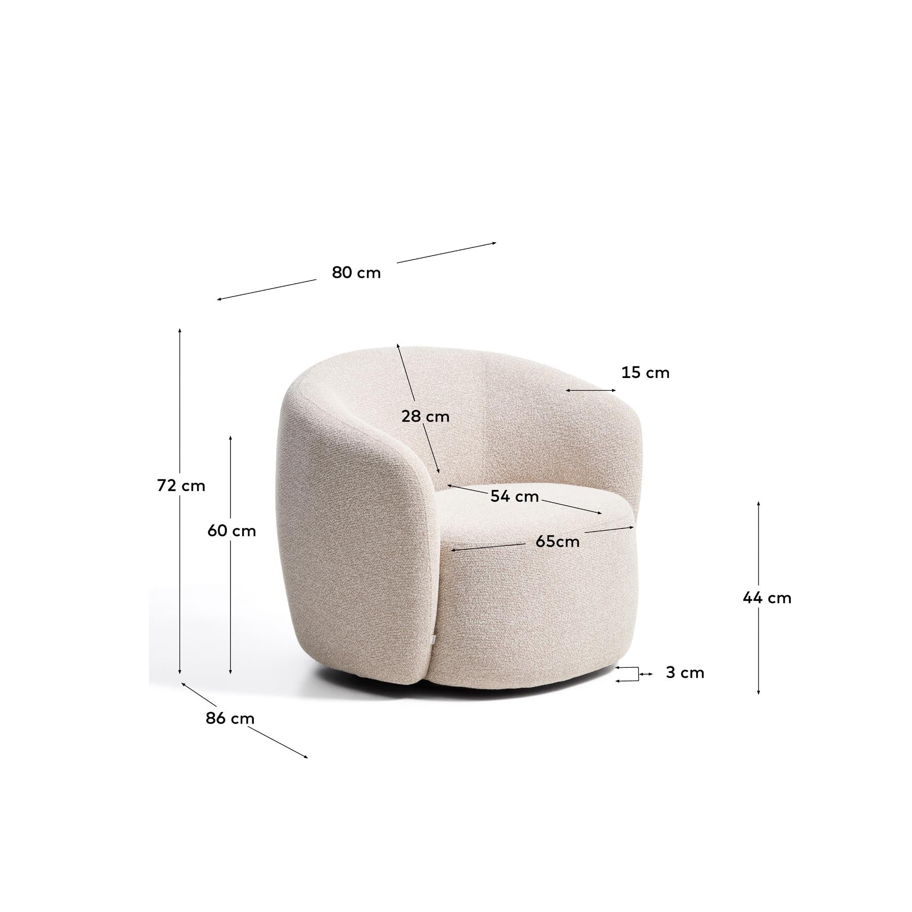 Drehsessel Odenia, schwer entflammbar mit beigem Micro-Bouclé in Beige präsentiert im Onlineshop von KAQTU Design AG. Drehsessel ist von Kave Home