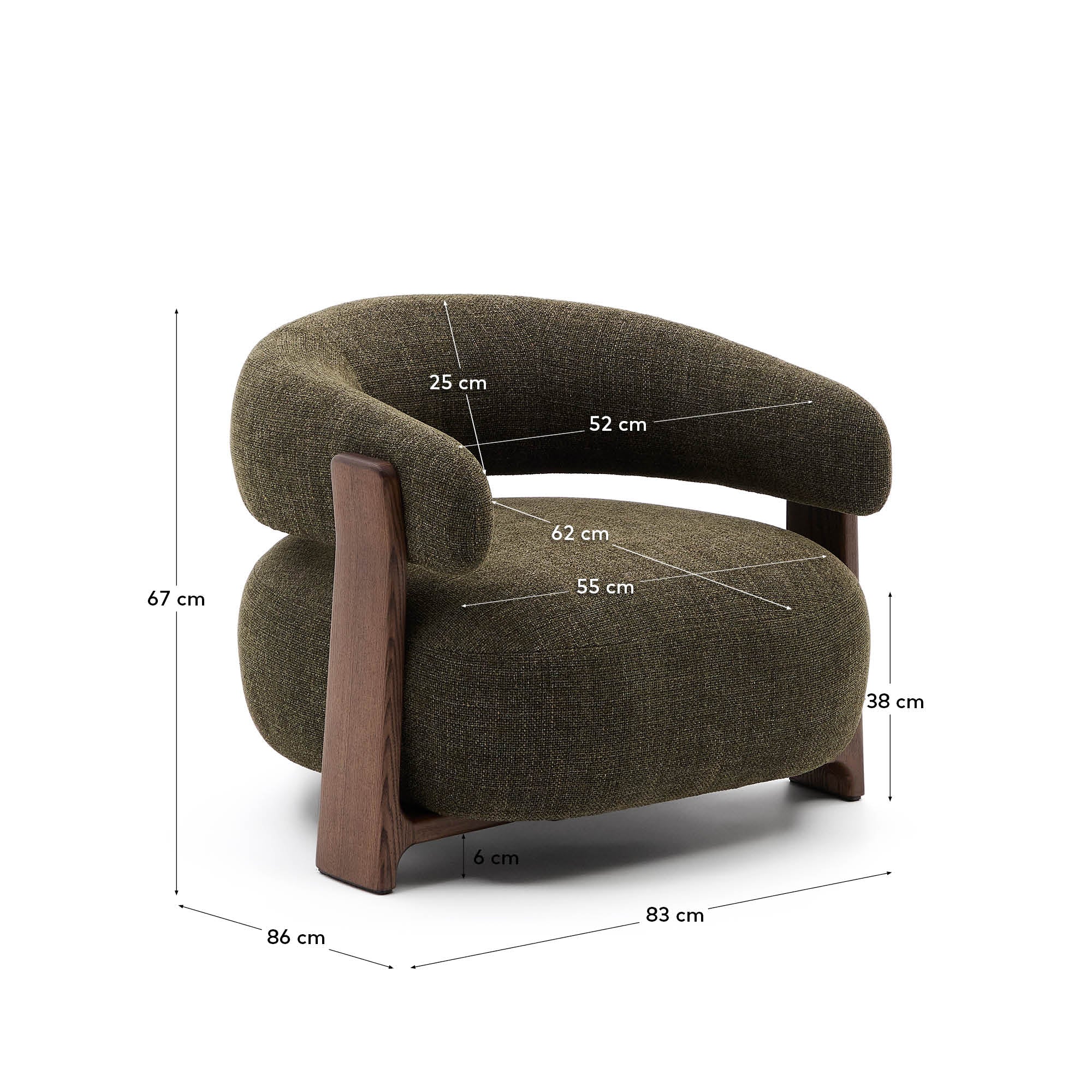 Sessel Granite, schwer entflammbar, aus grüner Chenille und massivem Eschenholz mit nussbaumfarbenem Finish, FSC 100 % in Grün präsentiert im Onlineshop von KAQTU Design AG. Sessel ist von Kave Home