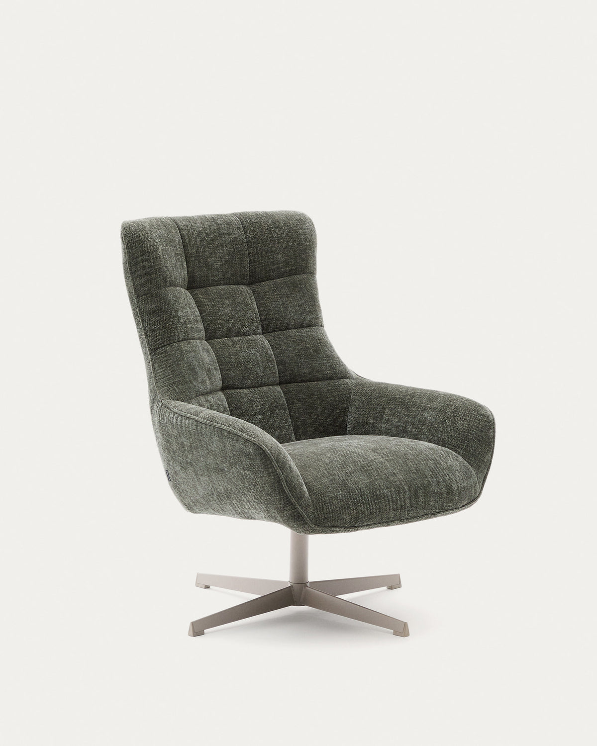 Drehbarer Sessel Teryl aus grüner Chenille und Metall mit grauer Oberfläche FSC 100% in Grün präsentiert im Onlineshop von KAQTU Design AG. Drehsessel ist von Kave Home