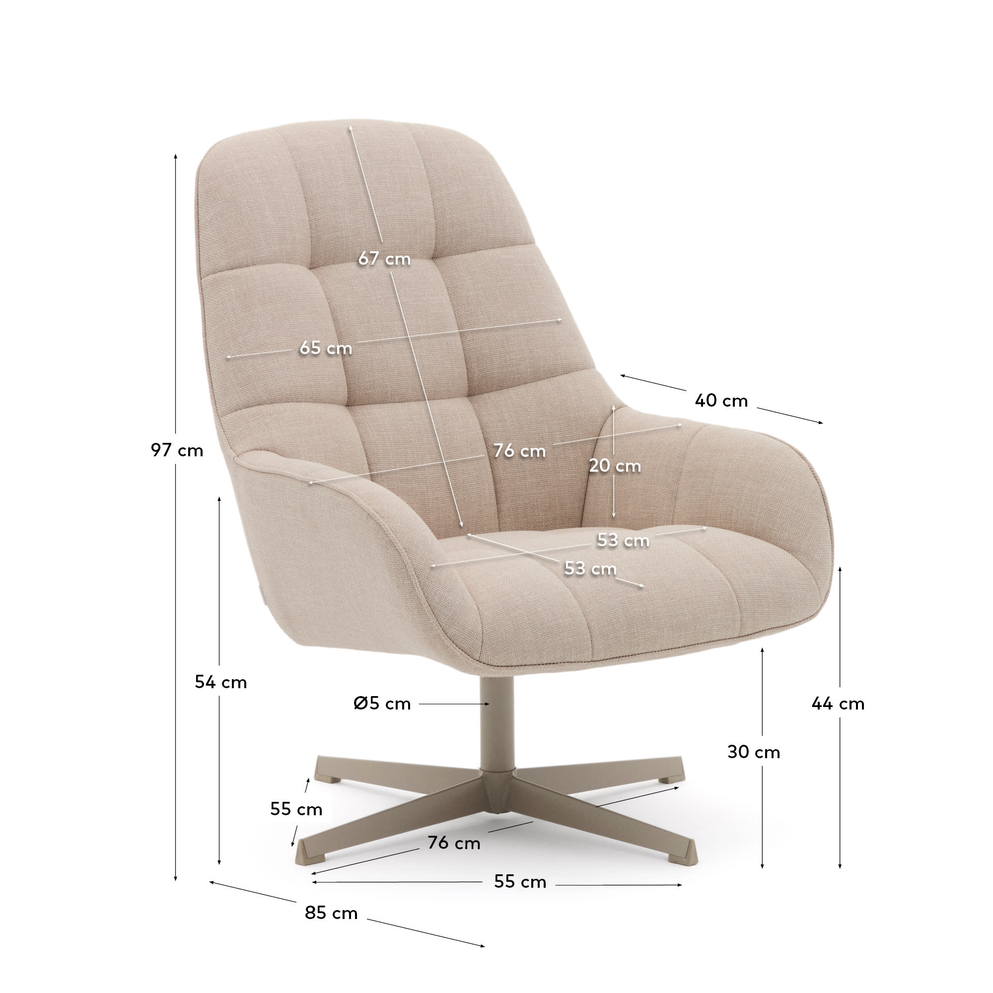 Moderner Drehsessel Jaspe in Beige mit grauer Metallbasis. Ergonomisch, stilvoll und nachhaltig – ideal für jedes Wohnambiente.