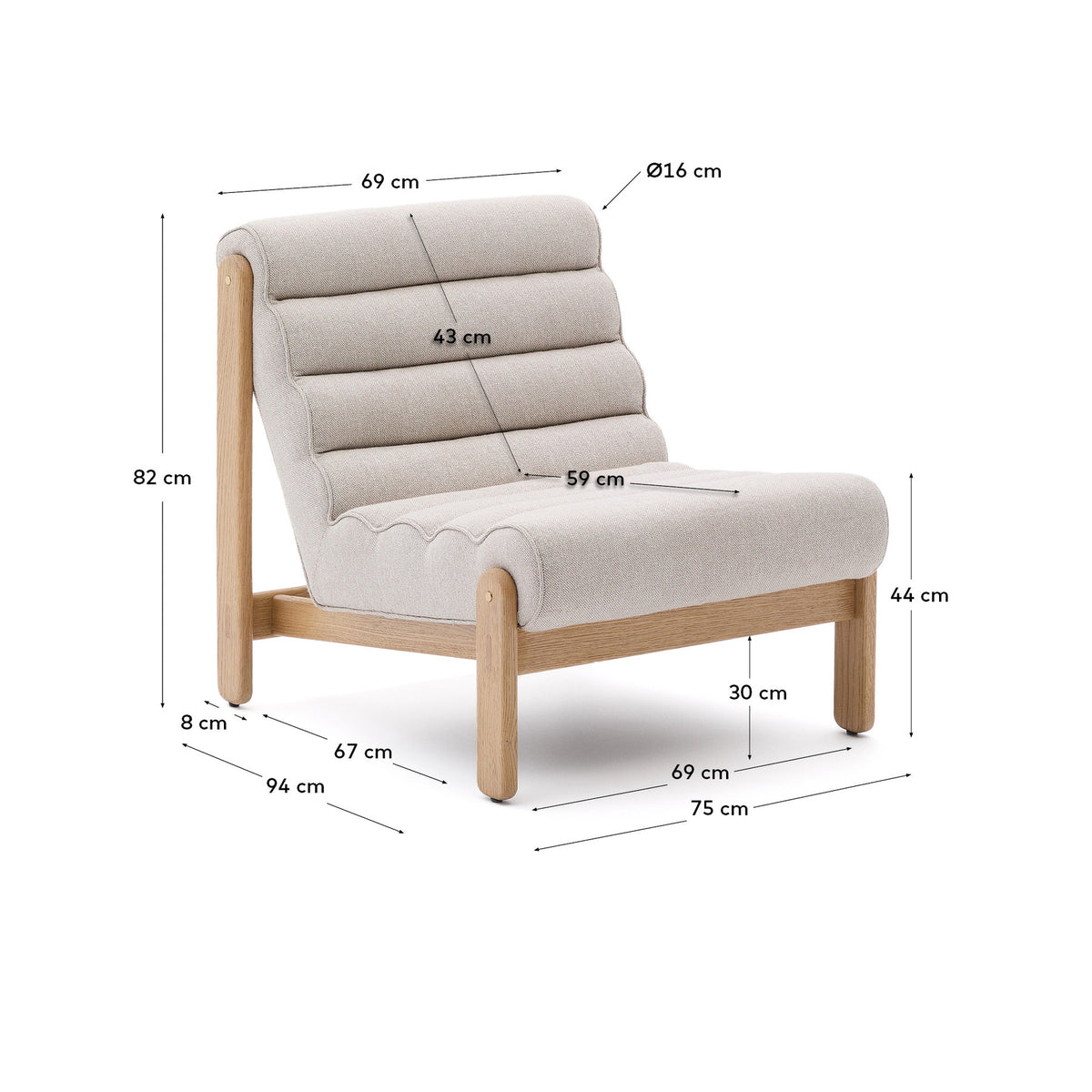Sessel Magira in Beige aus massivem Eichenholz mit Finish in natürlichem Farbton in Beige präsentiert im Onlineshop von KAQTU Design AG. Sessel ist von Kave Home