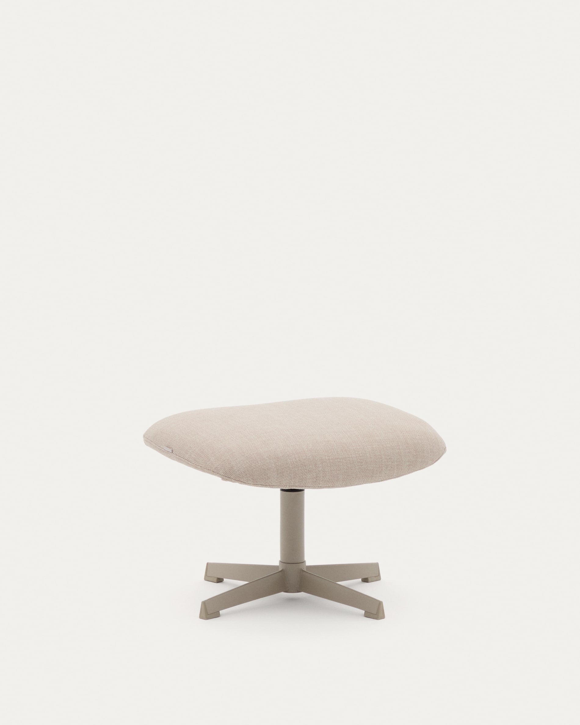 3D-Modell der Fussstütze Teryl: Beigefarbene Chenille, graues Metall, FSC-zertifiziert. Modern und nachhaltig für stilvolle Räume.