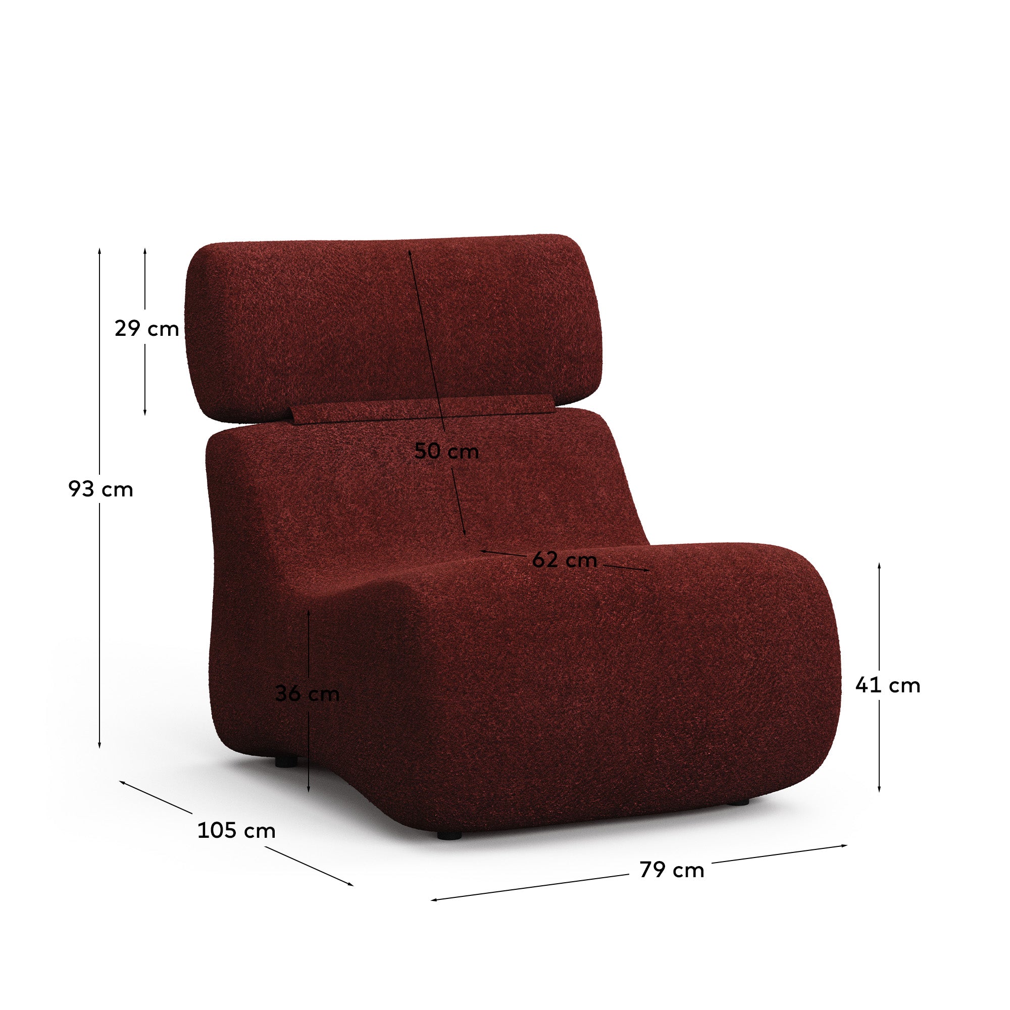 Stilvoller Sessel im trendigen Bordeaux-Bouclé, perfekt für entspannte Stunden und moderne Inneneinrichtungen.