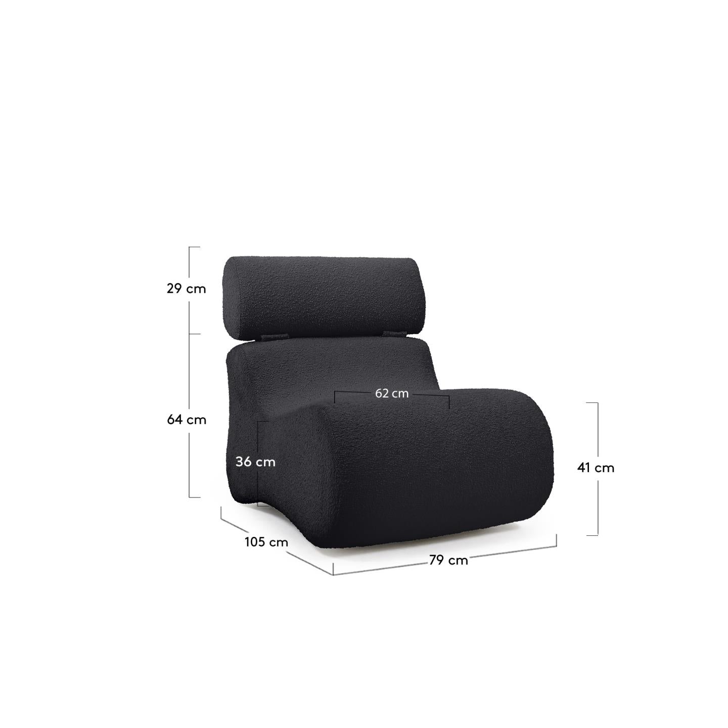 Entdecken Sie den Sessel Club von Kave Home: Luxuriöser Bouclé-Stoff in Schwarz, ergonomisches Design und vielseitig einsetzbar für jeden Raum.