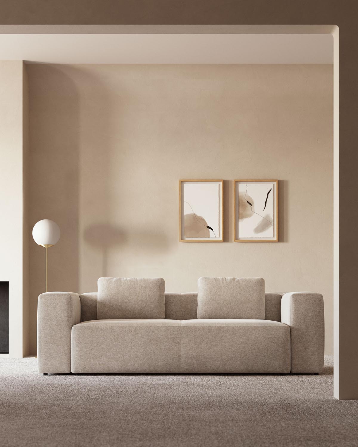 Kave Home Blok Sofa: 240 cm, modernes Design in sanftem Beige.