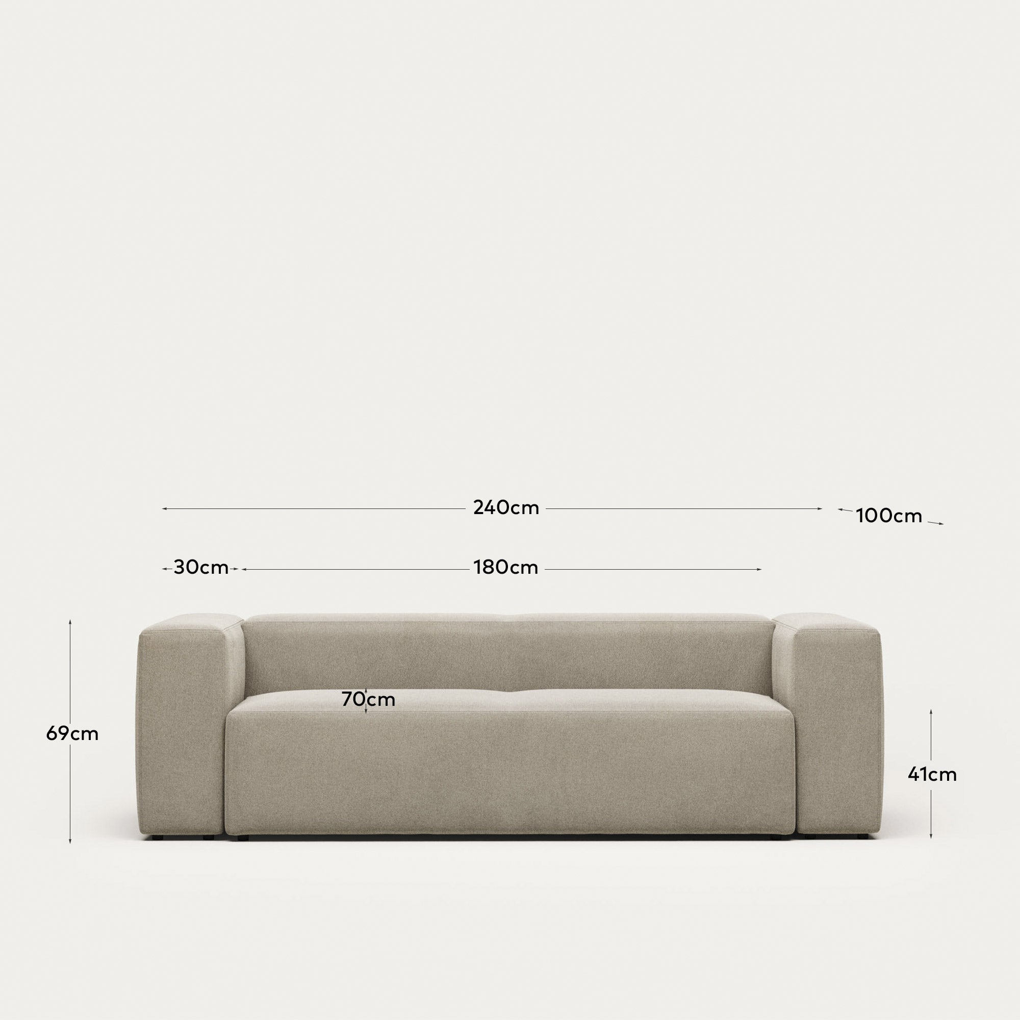 3-Sitzer-Sofa Blok, schwer entflammbar mit beiger Chenille, 240 cm in Beige präsentiert im Onlineshop von KAQTU Design AG. 3er Sofa ist von Kave Home