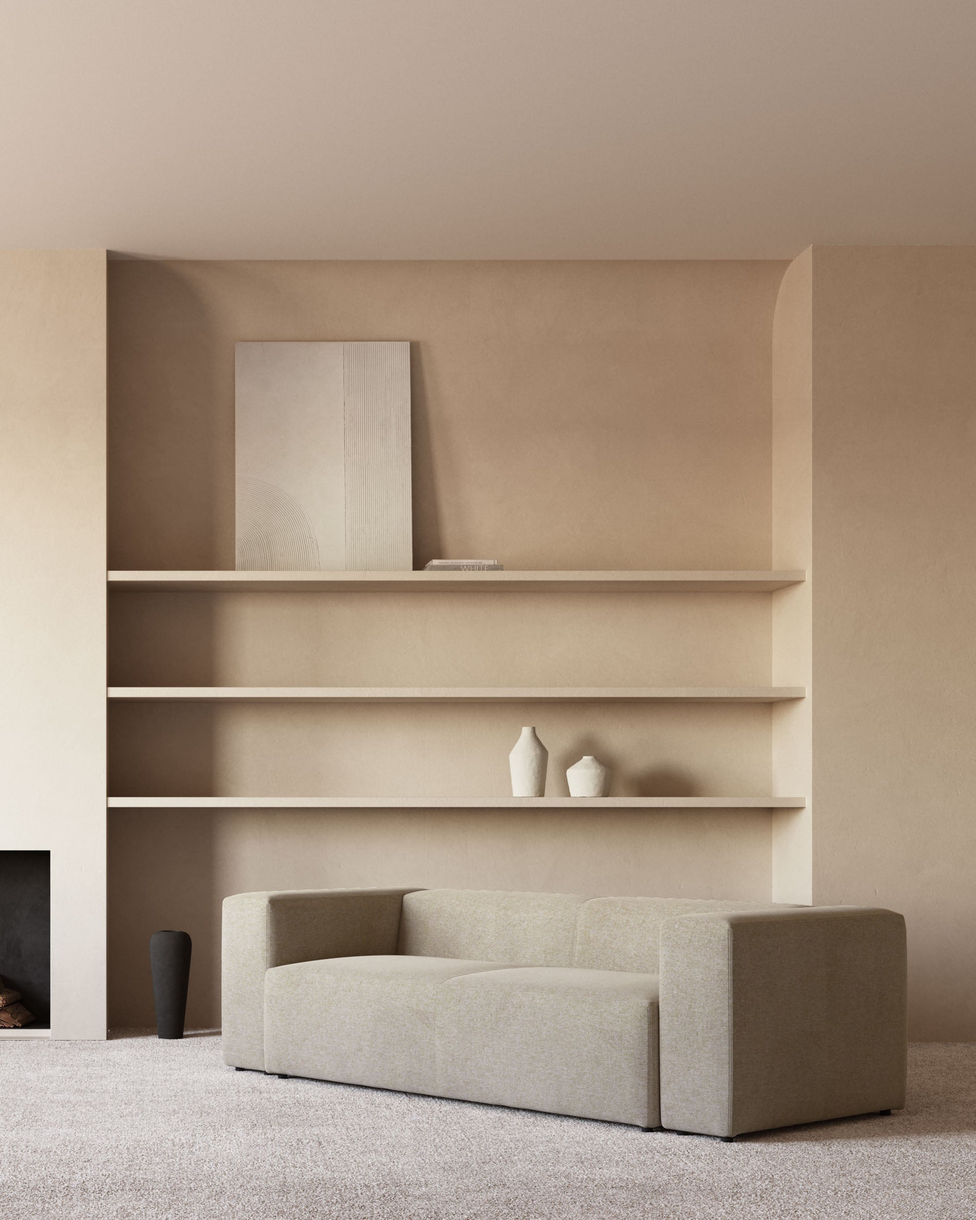 3-Sitzer-Sofa Blok, schwer entflammbar mit beiger Chenille, 240 cm in Beige präsentiert im Onlineshop von KAQTU Design AG. 3er Sofa ist von Kave Home