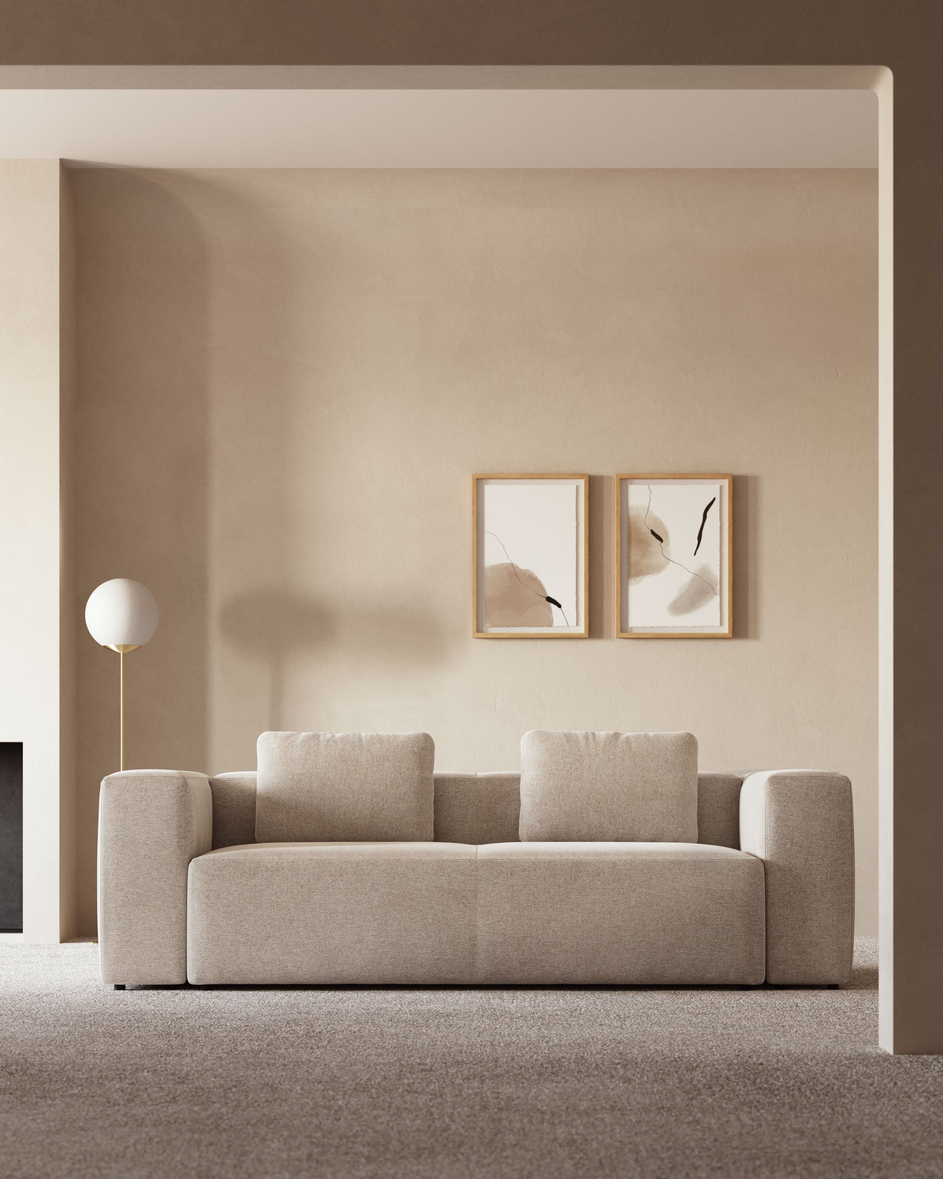 3-Sitzer-Sofa Blok, schwer entflammbar mit beiger Chenille, 240 cm in Beige präsentiert im Onlineshop von KAQTU Design AG. 3er Sofa ist von Kave Home