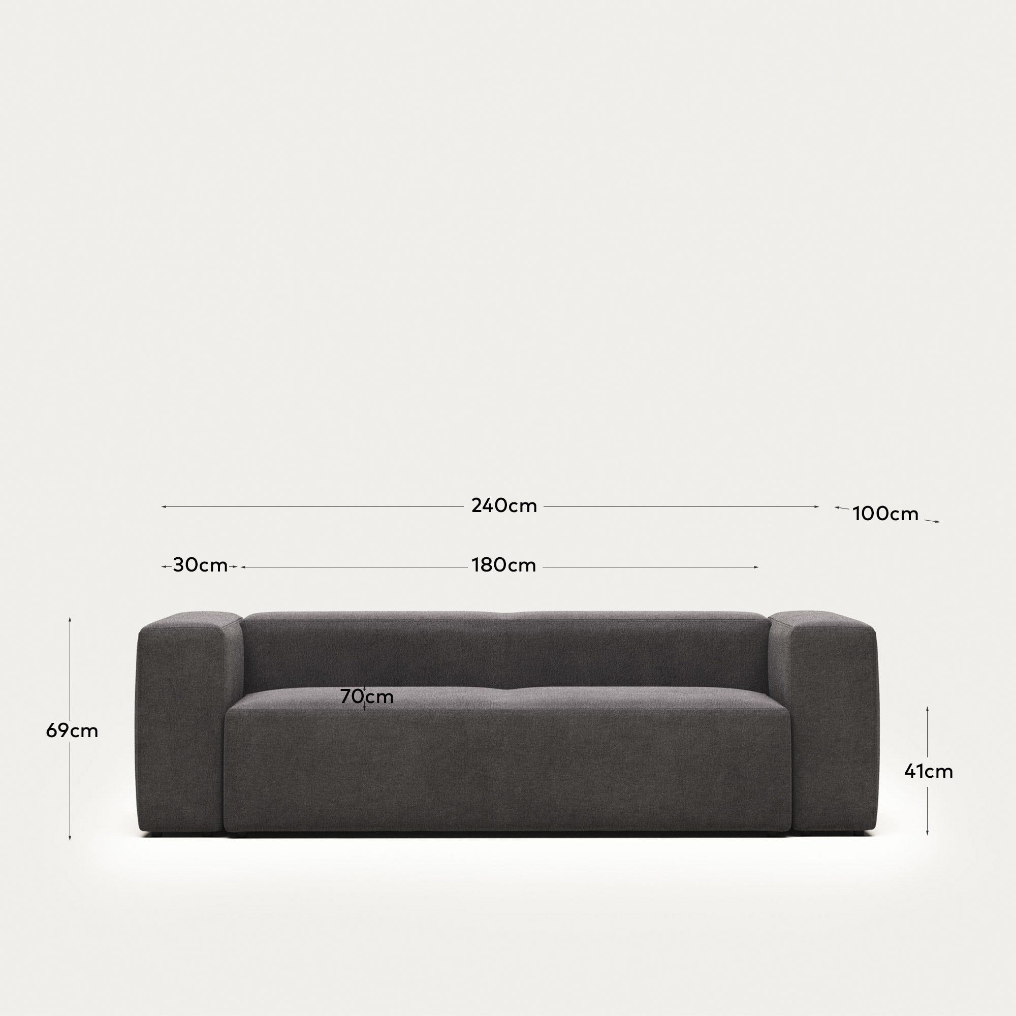 Blok 3-Sitzer-Sofa grau 240 cm FR in Grau präsentiert im Onlineshop von KAQTU Design AG. 3er Sofa ist von Kave Home