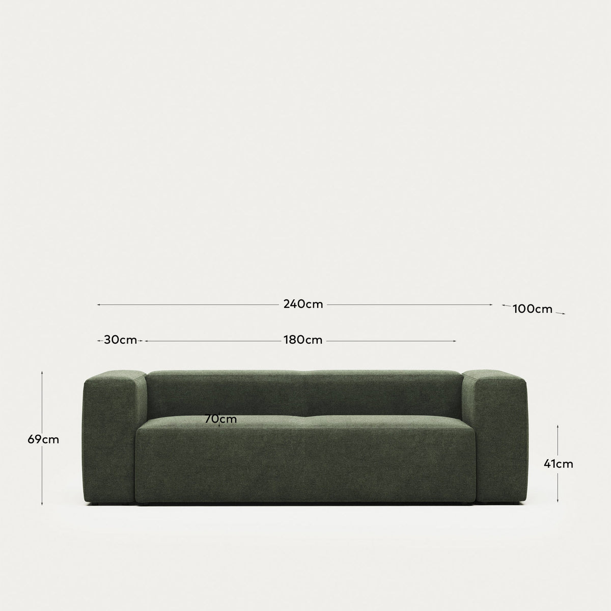 3-Sitzer-Sofa Blok, schwer entflammbar mit grüner Chenille, 240 cm in Grün präsentiert im Onlineshop von KAQTU Design AG. 3er Sofa ist von Kave Home