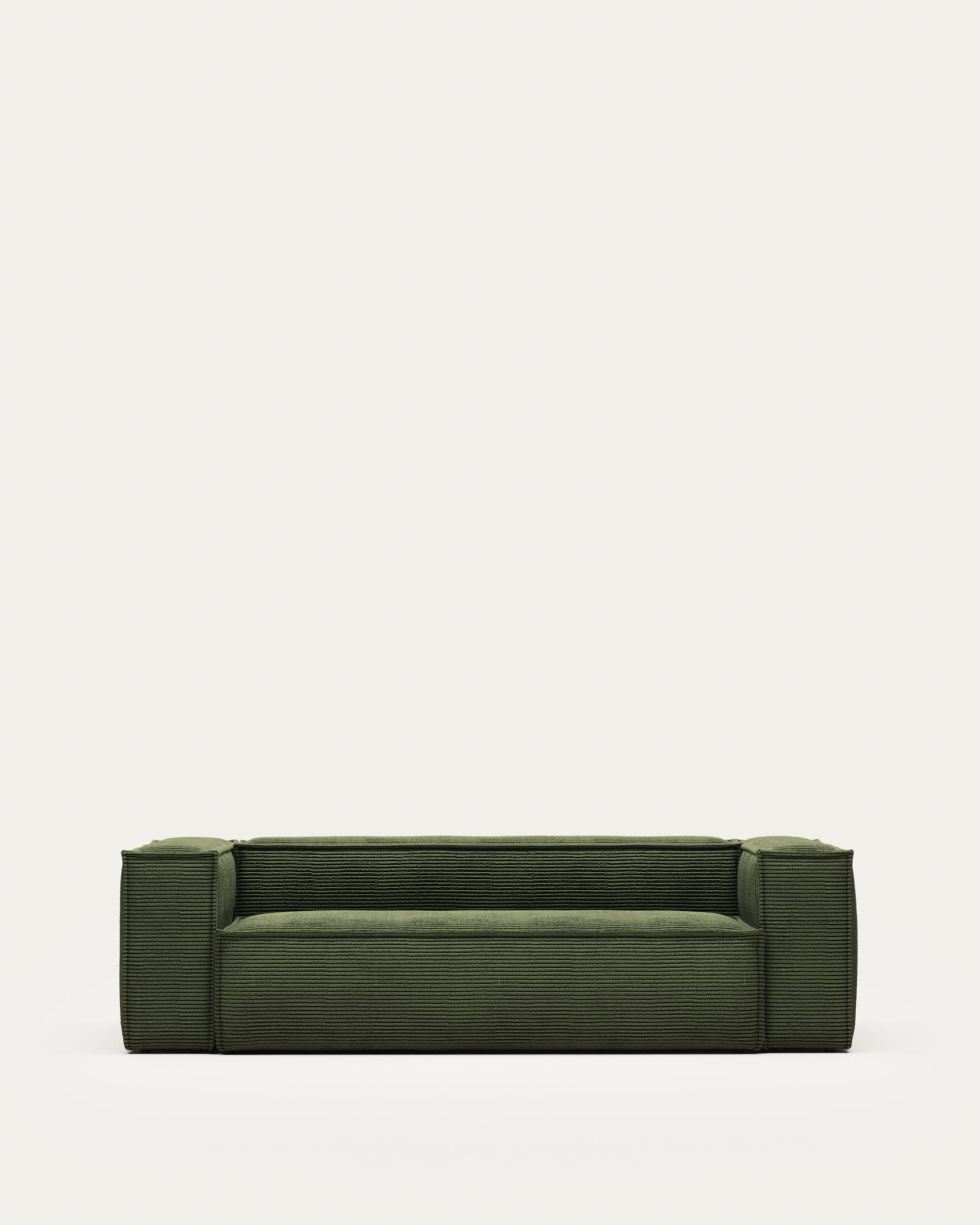 3D-Modell eines eleganten, grünen Cord-Sofas von Kave Home, 240 cm breit, ideal für stilvolle Wohnzimmer.