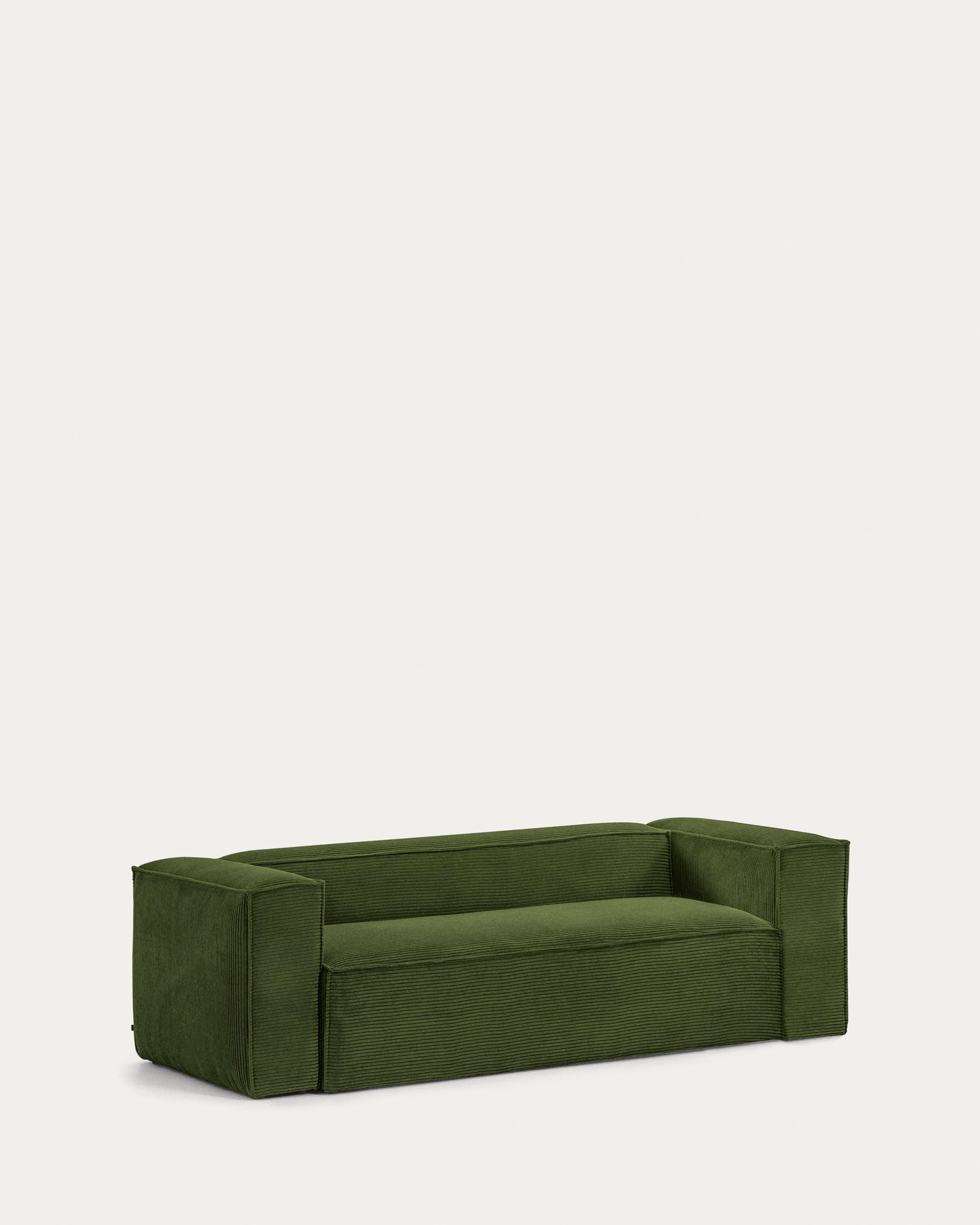 Elegantes Blok Sofa: 3-Sitzer, 240 cm, grüner Cord, zeitloses Design.