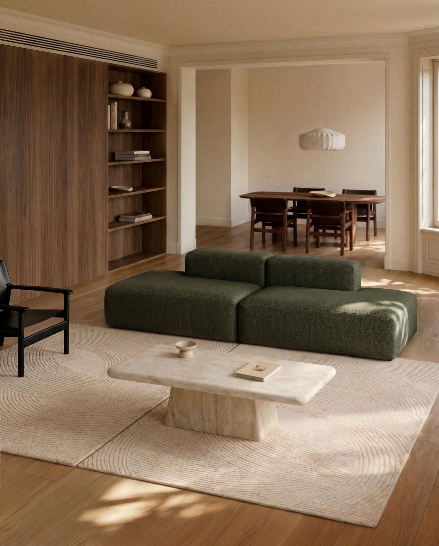 3-Sitzer-Sofa Blok in moosgrüner Chenille, 290 cm, FSC Mix Credit in Grün präsentiert im Onlineshop von KAQTU Design AG. 3er Sofa ist von Kave Home