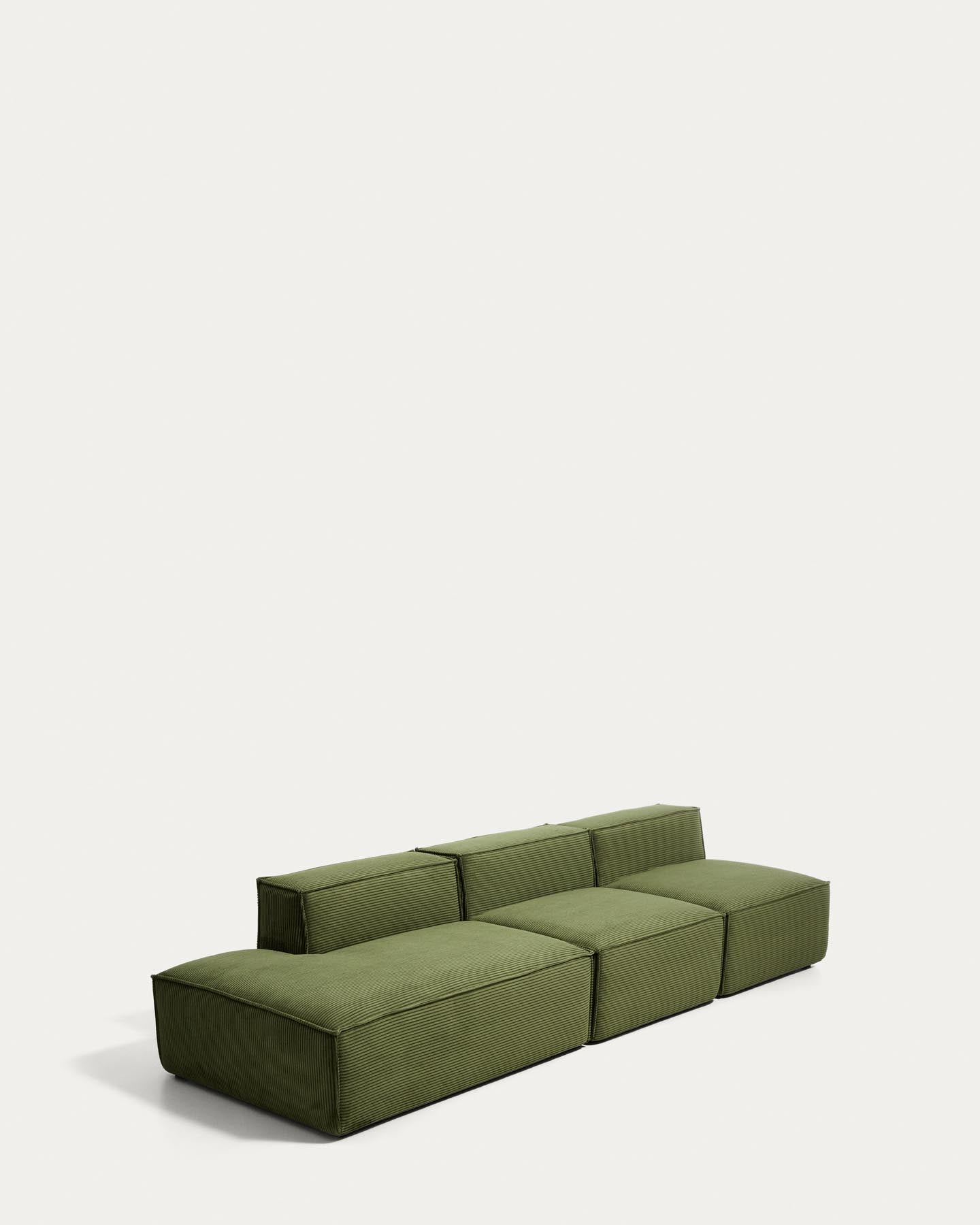 3-Sitzer-Sofa Blok mit Randmodul links in grobem grünem Cord, 325 cm, FSC Mix Credit in Grün präsentiert im Onlineshop von KAQTU Design AG. 3er Sofa ist von Kave Home