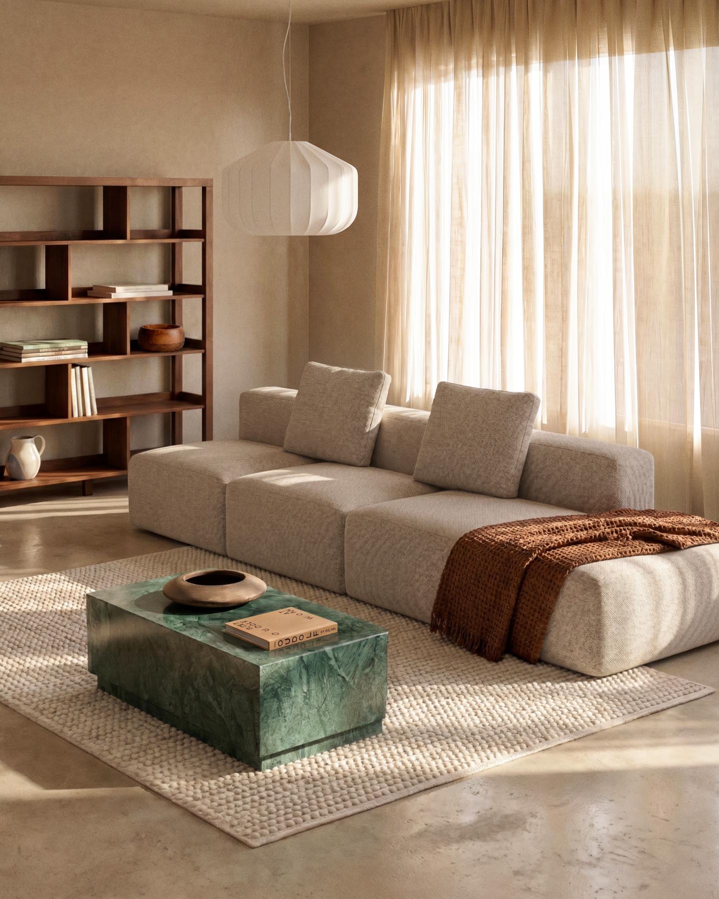 3-Sitzer-Sofa Blok mit Randmodul links in beiger Chenille, 325 cm, FSC Mix Credit in Beige präsentiert im Onlineshop von KAQTU Design AG. 3er Sofa ist von Kave Home