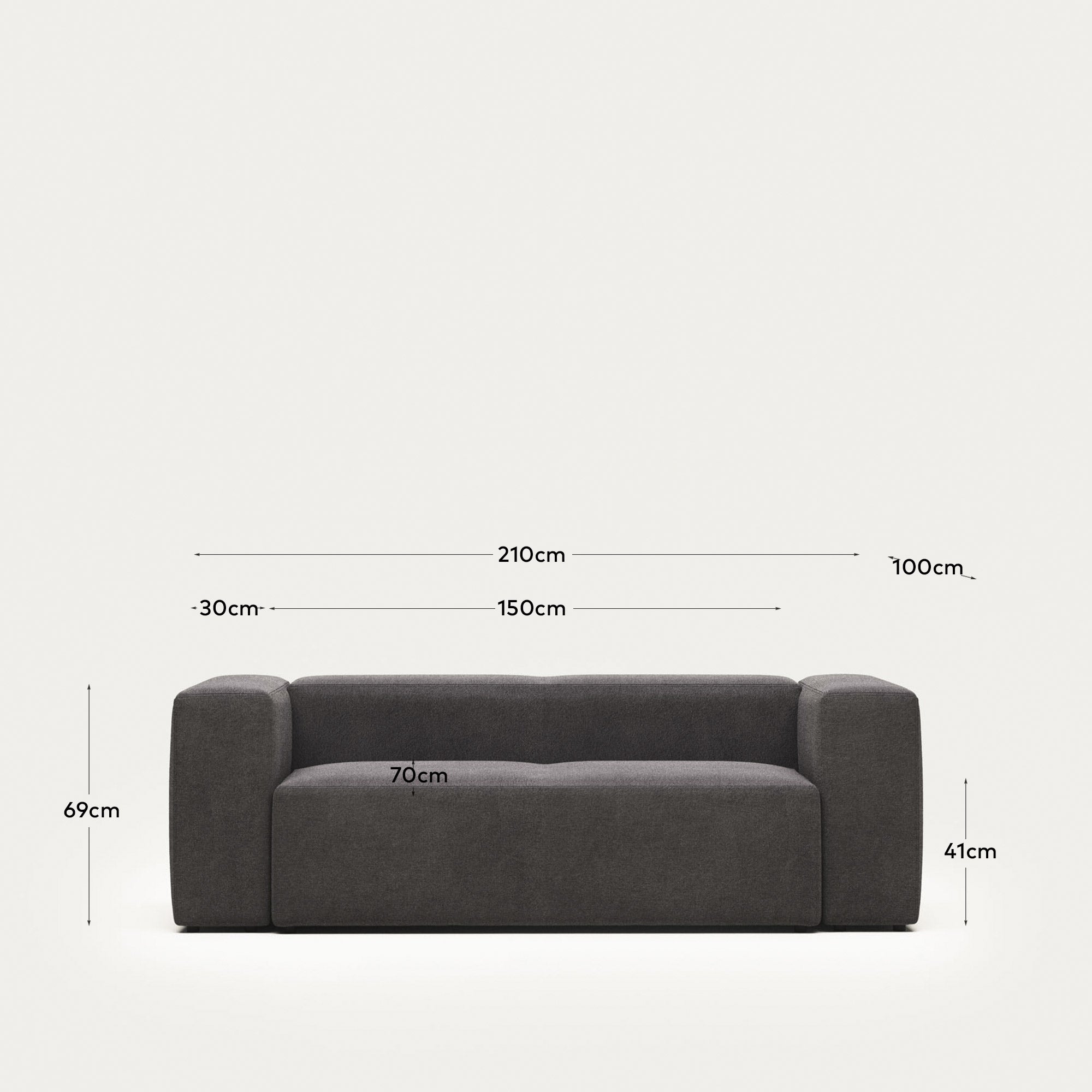 2-Sitzer-Sofa Blok, schwer entflammbar mit grauer Chenille, 210 cm in Grau präsentiert im Onlineshop von KAQTU Design AG. 2er Sofa ist von Kave Home