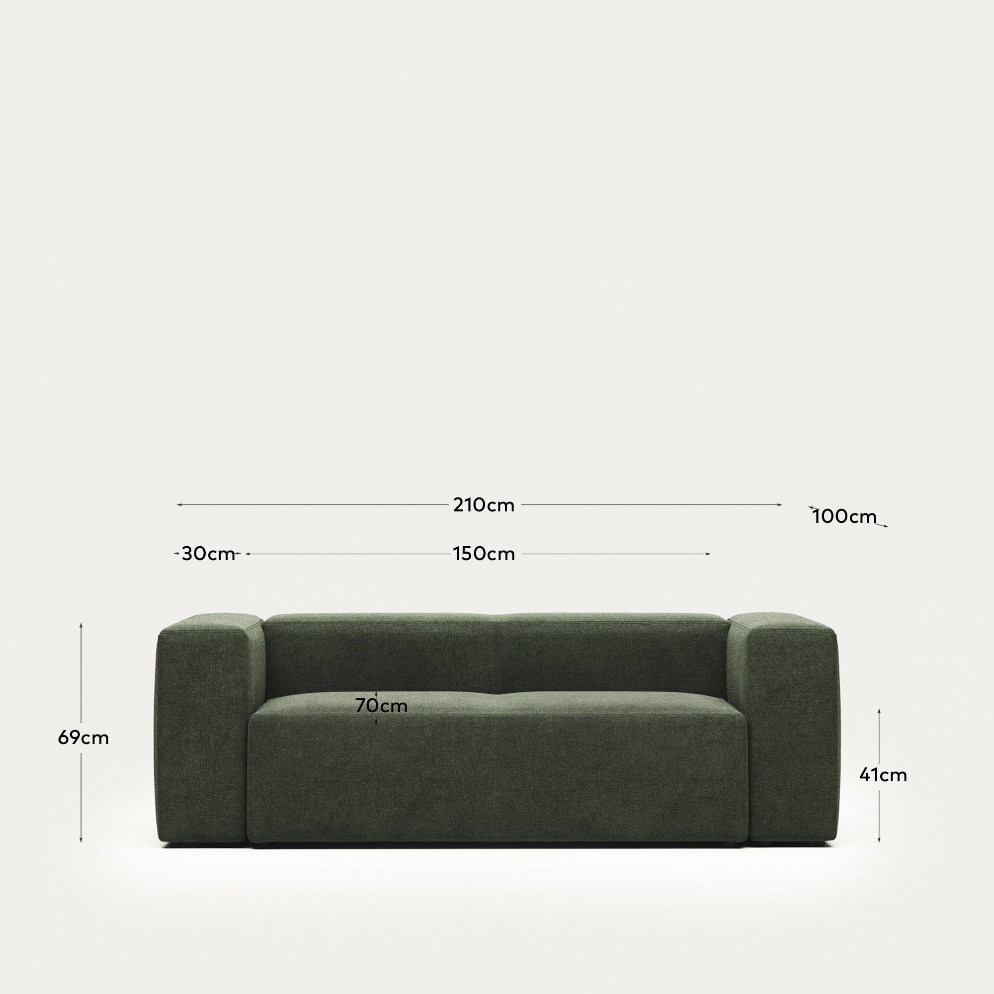 2-Sitzer-Sofa Blok, schwer entflammbar mit grüner Chenille, 210 cm in Grün präsentiert im Onlineshop von KAQTU Design AG. 2er Sofa ist von Kave Home