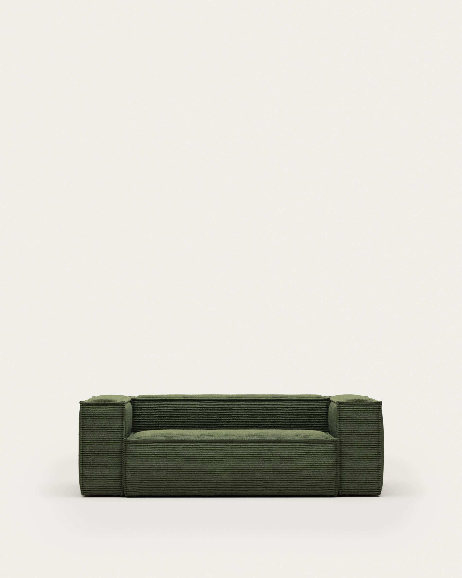 3D-Modell eines eleganten, grünen 2-Sitzer-Sofas aus Cord, 210 cm, FSC-zertifiziert, stilvoll und nachhaltig.
