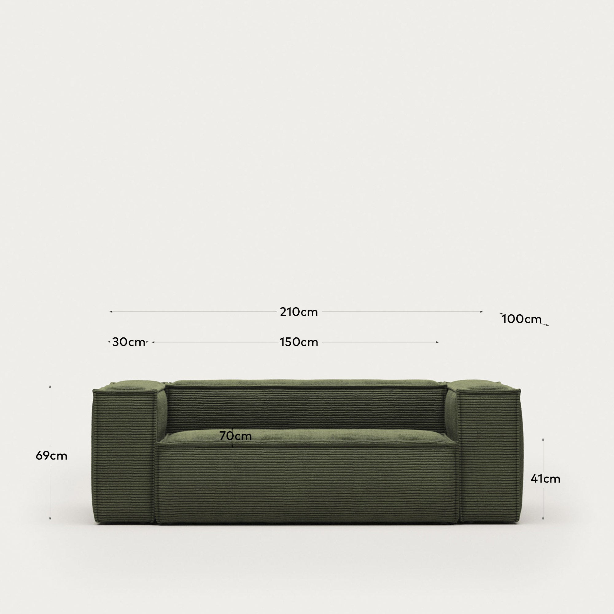 2-Sitzer-Sofa Blok, schwer entflammbar mit dickem, grünen Cord, 210 cm, FSC Mix Credit in Grün präsentiert im Onlineshop von KAQTU Design AG. 2er Sofa ist von Kave Home