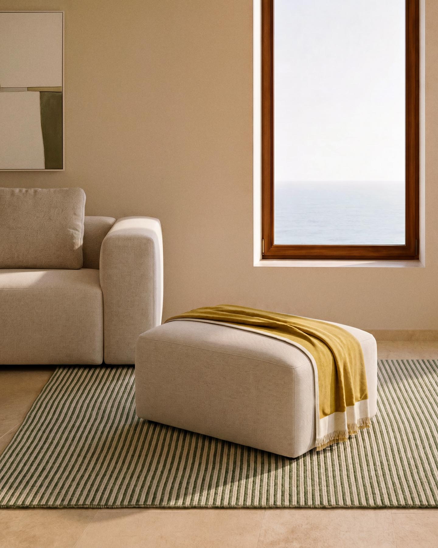 Fussablage Blok in beiger Chenille, 90 x 74 cm, FSC Mix Credit in Beige präsentiert im Onlineshop von KAQTU Design AG. Pouf ist von Kave Home