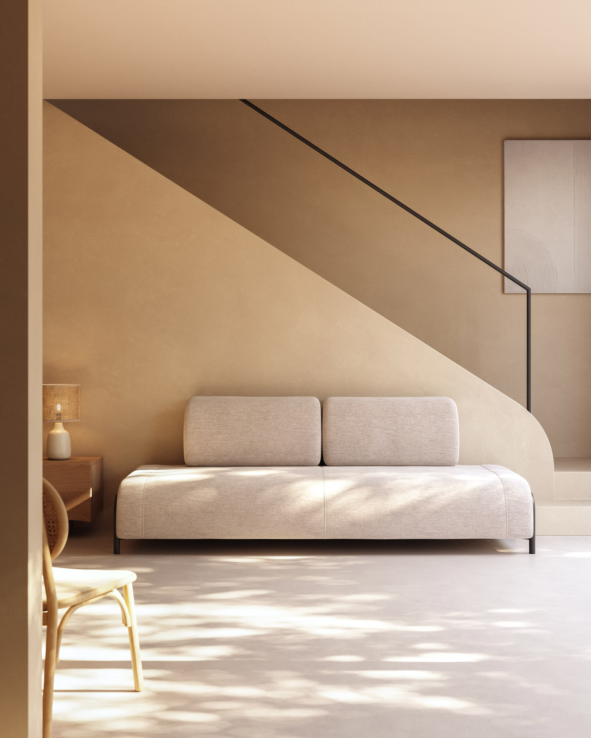 Elegantes 3-Sitzer Modul von Kave Home in beige-grau, 232 cm. Perfekt für stilvolle Wohnzimmer und entspannte Momente mit Freunden.