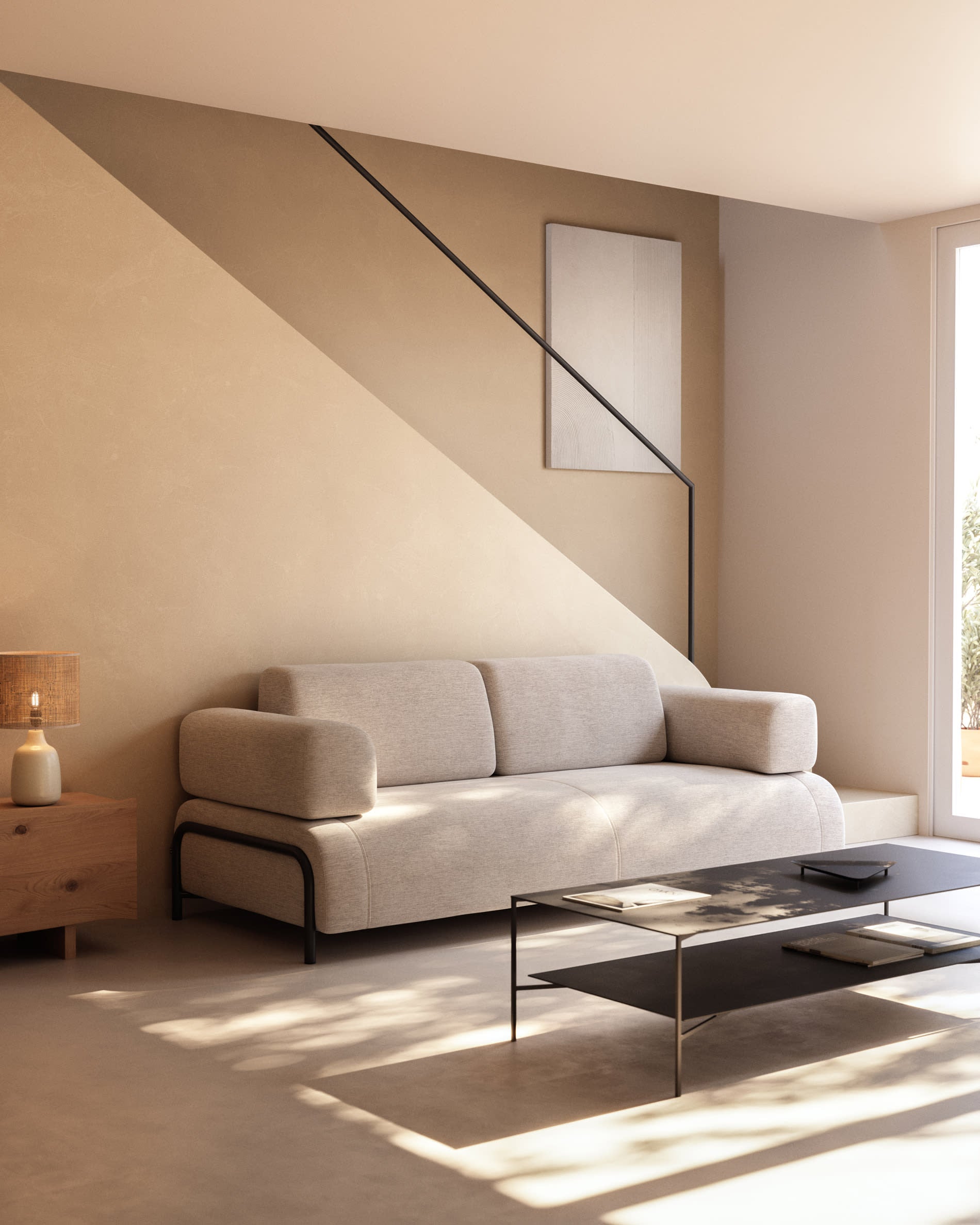 Das Kave Home Compo 3-Sitzer Sofa in beige-grau (232 cm) kombiniert stilvolles Design mit hohem Komfort für Ihr Zuhause.