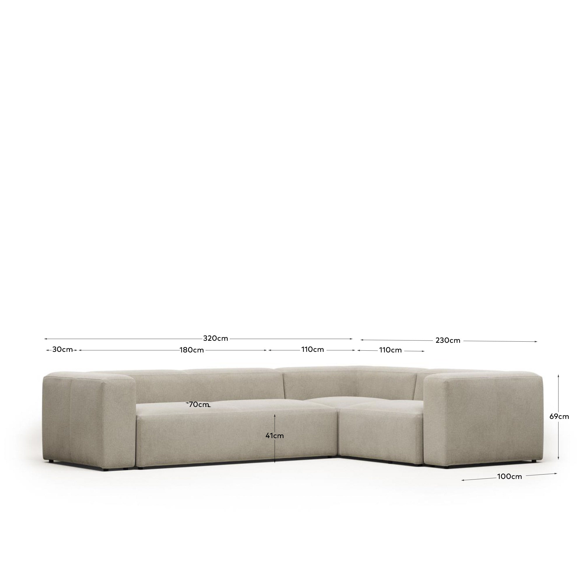 4-Sitzer-Ecksofa Blok, schwer entflammbar mit beiger Chenille, 320 x 230 cm / 230 x 320 cm in Beige präsentiert im Onlineshop von KAQTU Design AG. Ecksofa ist von Kave Home